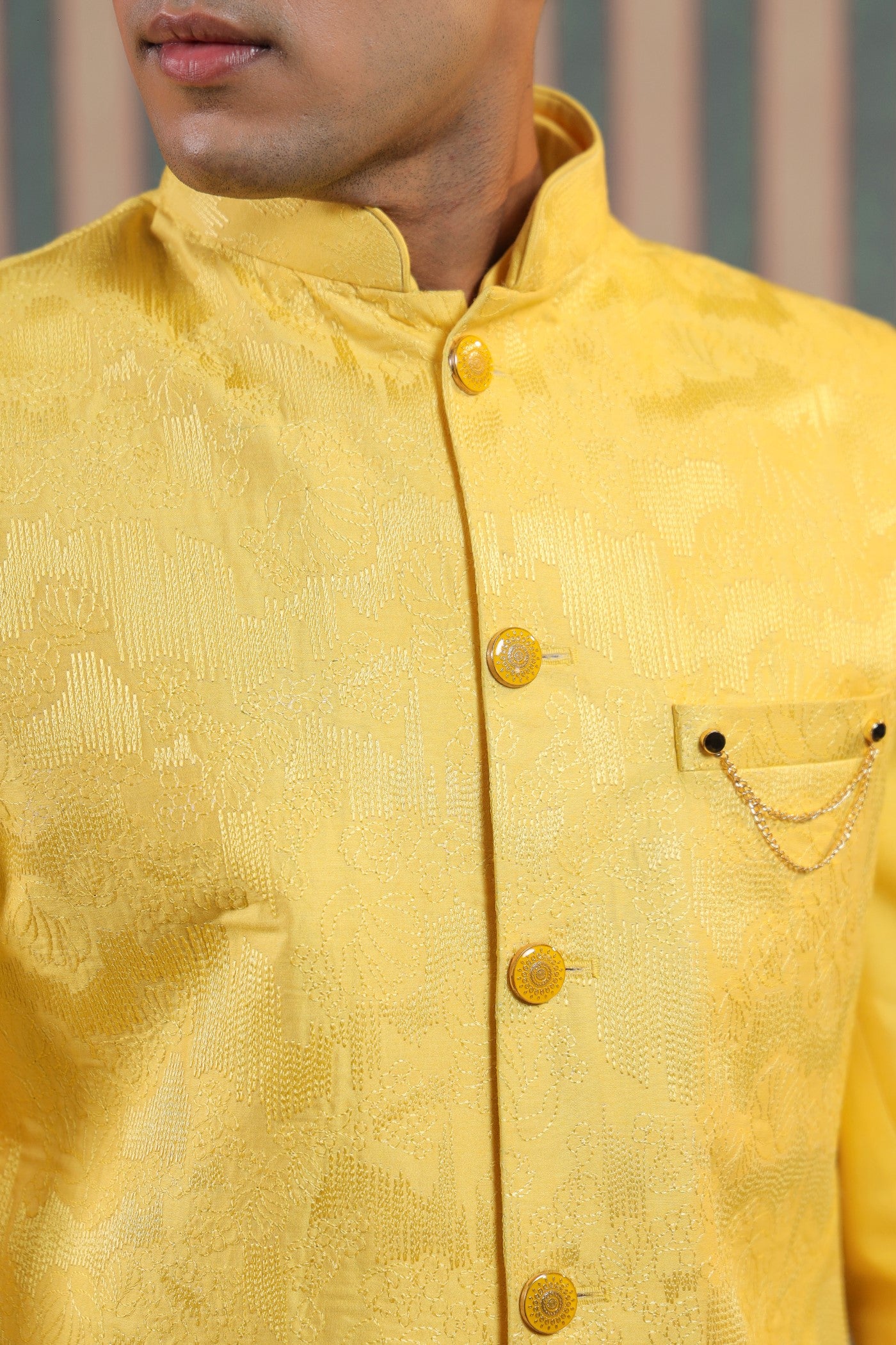 Indo Western Yellow Color Jacket Kurta Set For Wedding