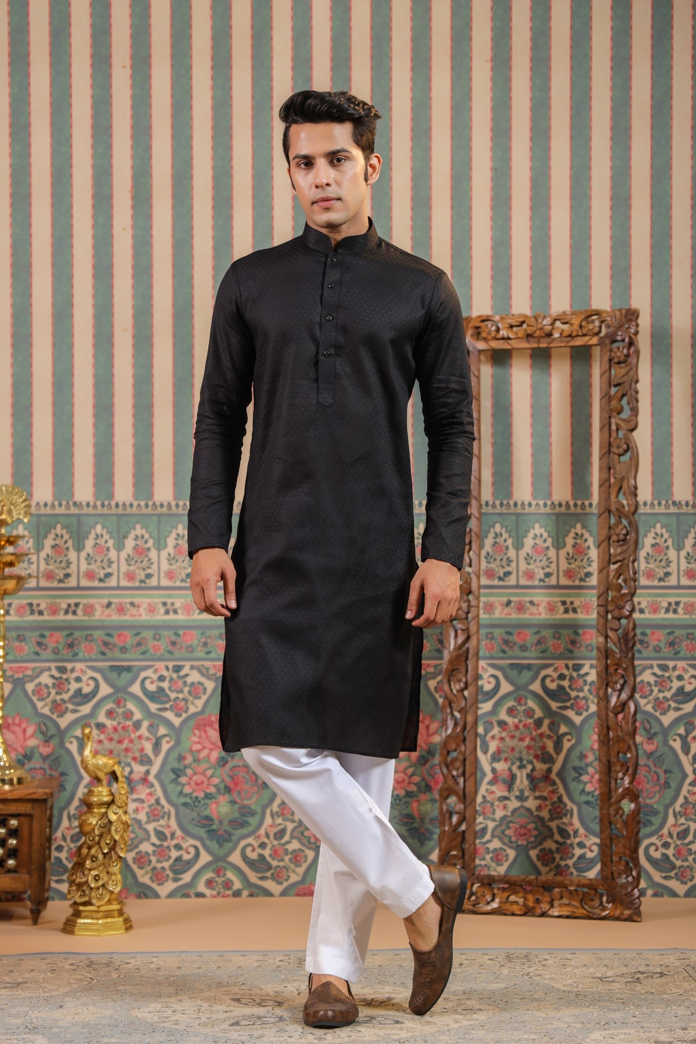 Black Color Plain Kurta Pajama For Men