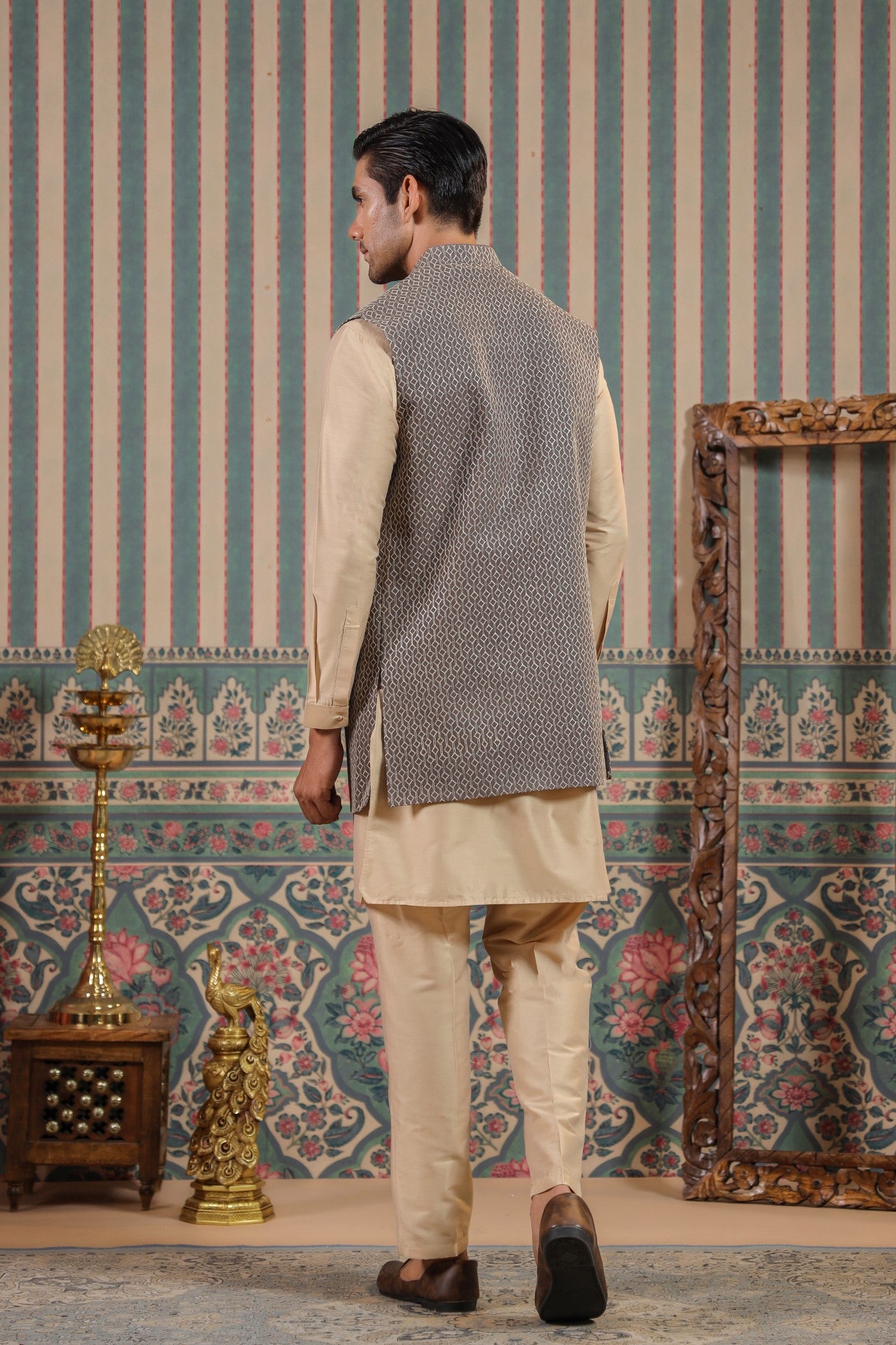Grey Color Embroidery Long Jacket Kurta
