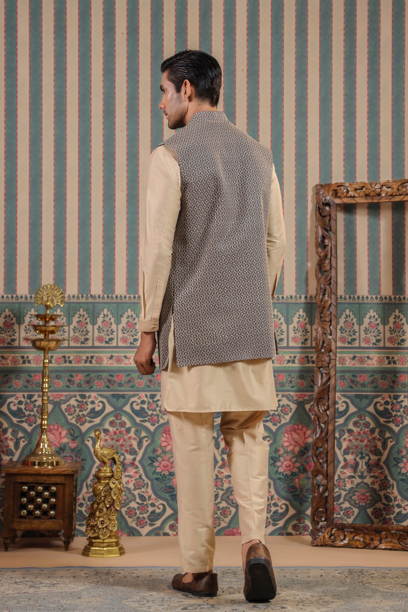 Grey Color Embroidery Long Jacket Kurta