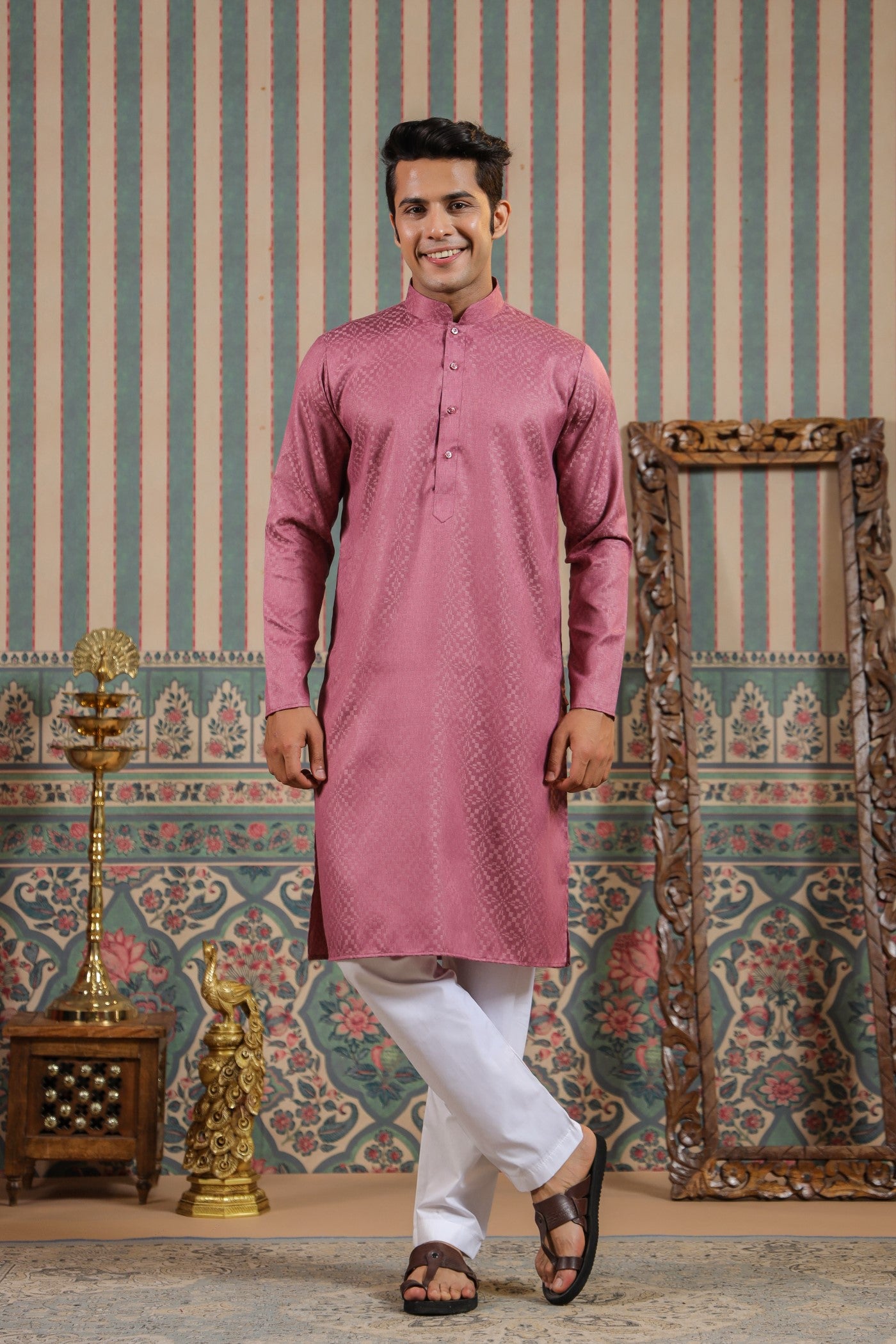 Onion Color Kurta Pajama For Men