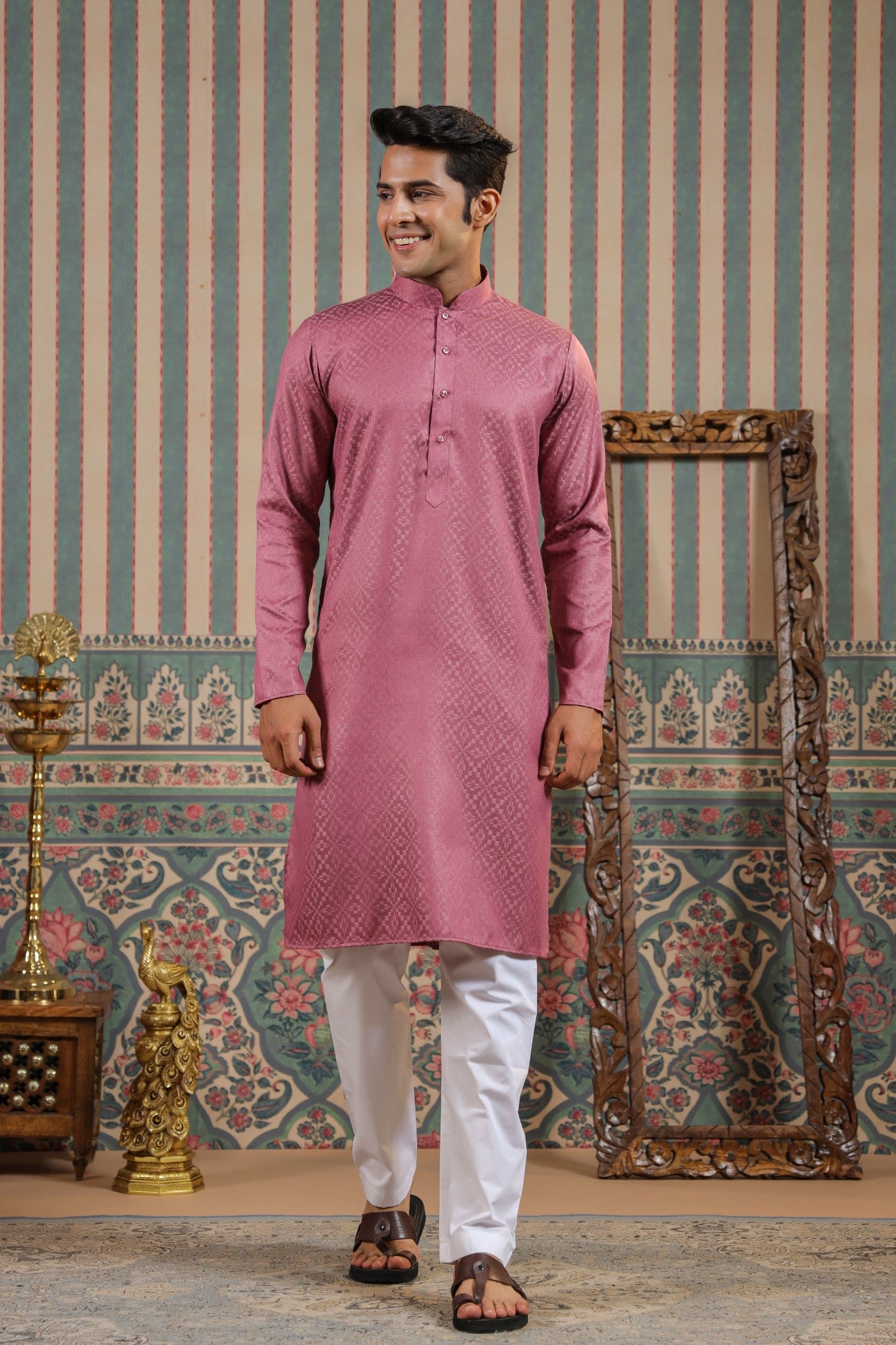 Onion Color Kurta Pajama For Men