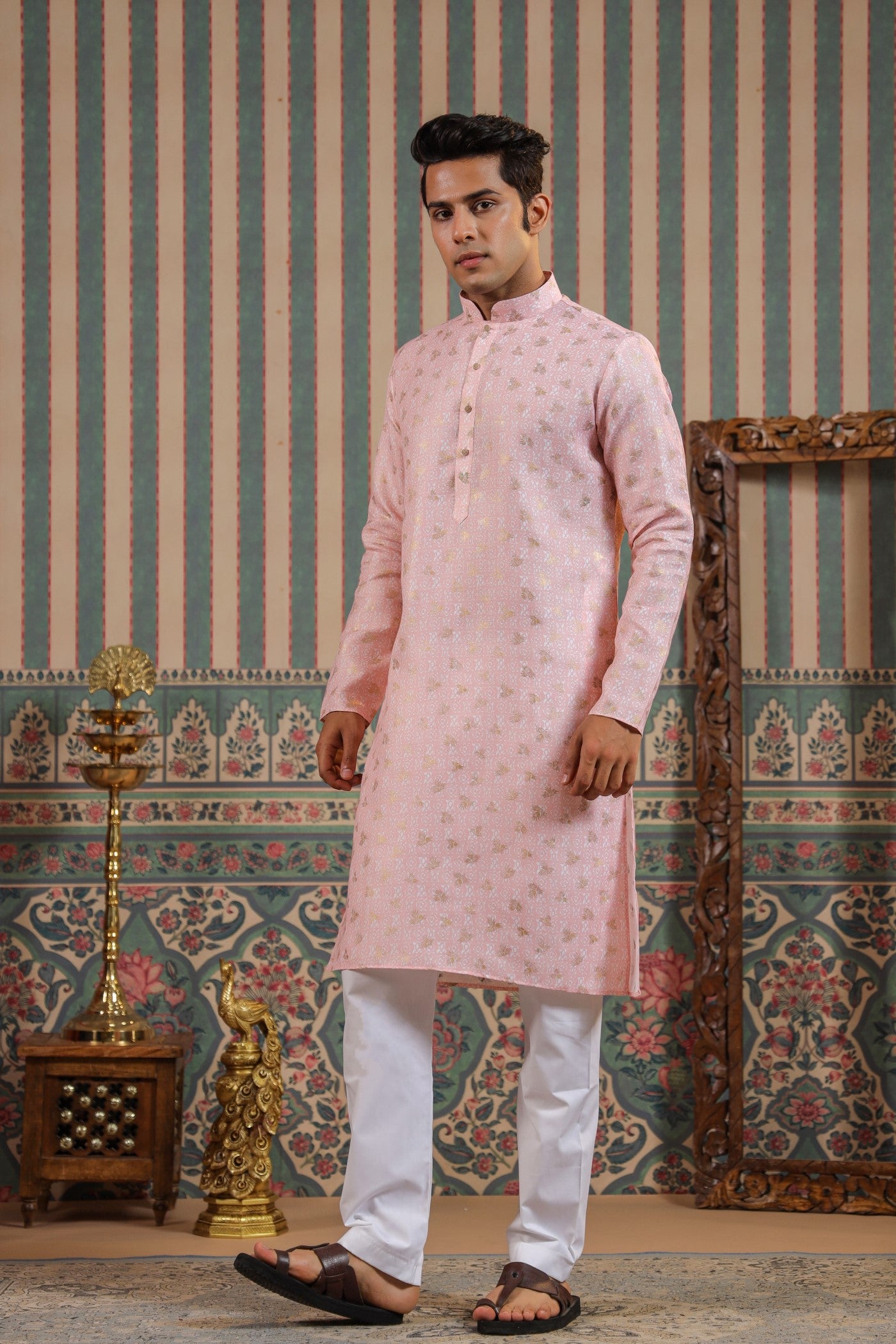 Pink Color Cotton Kurta Pajama For Men