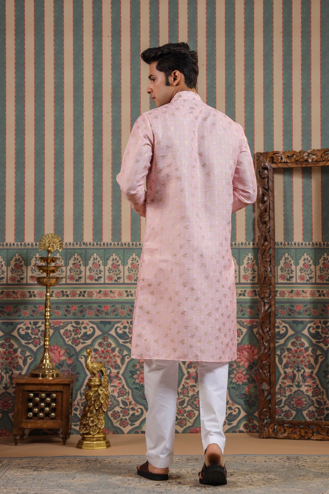 Pink Color Cotton Kurta Pajama For Men