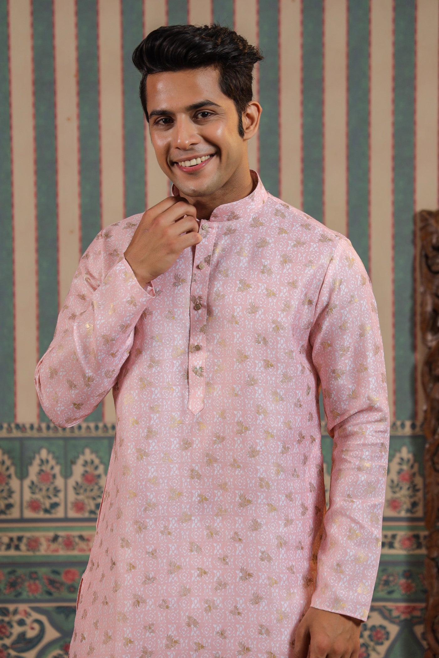 Pink Color Cotton Kurta Pajama For Men