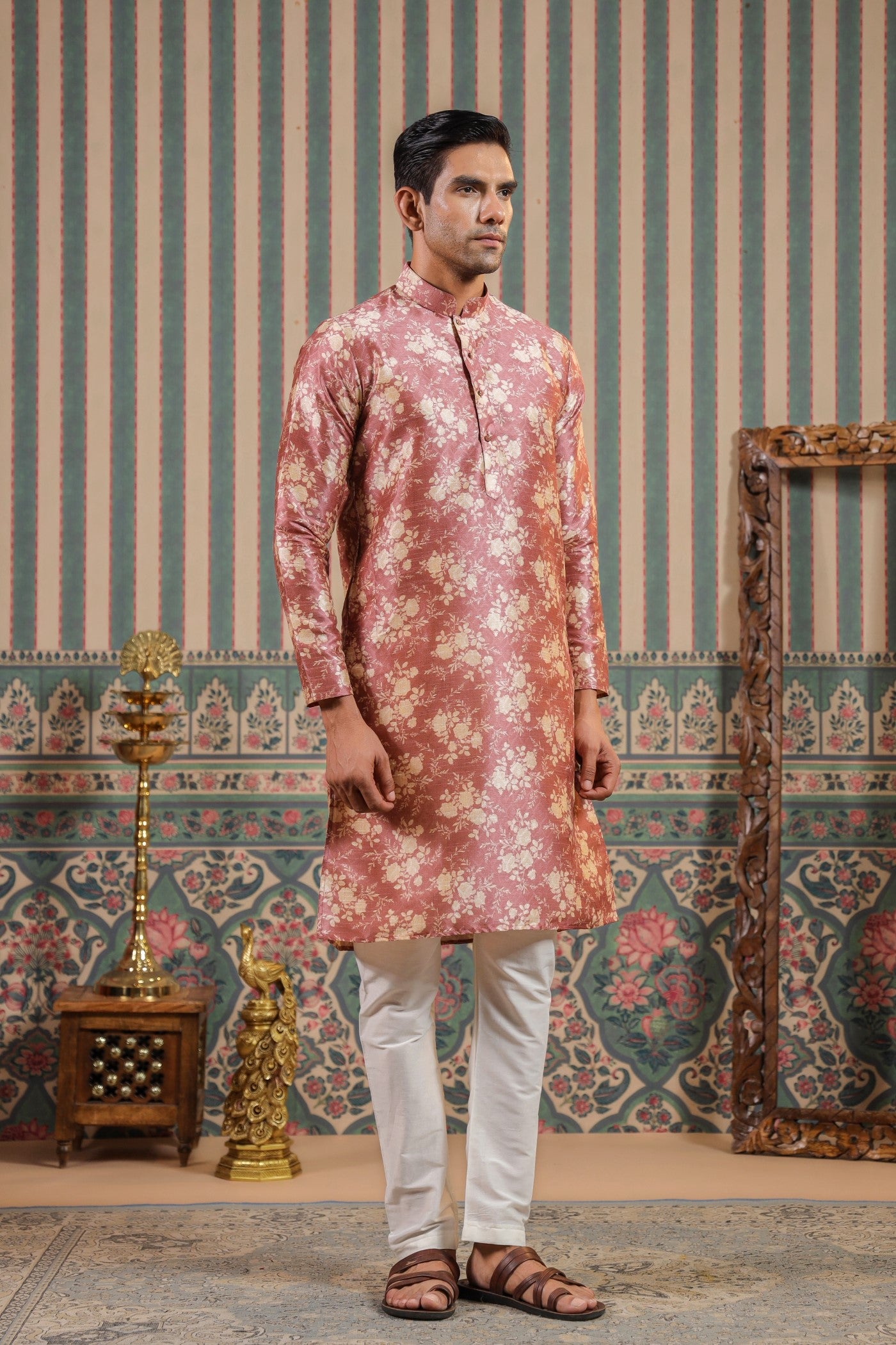 Onion Color Print Kurta Pajama For Men