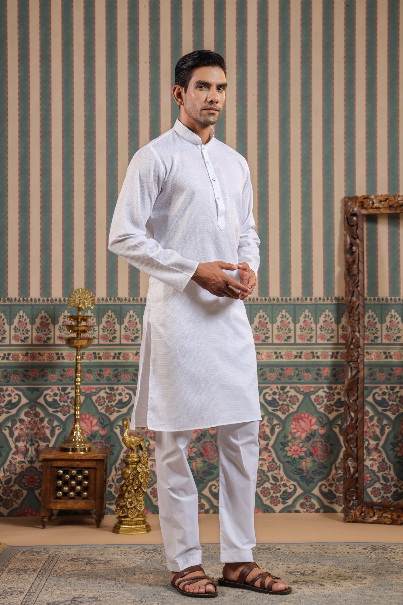 White Color Plain Kurta Pajama For Men