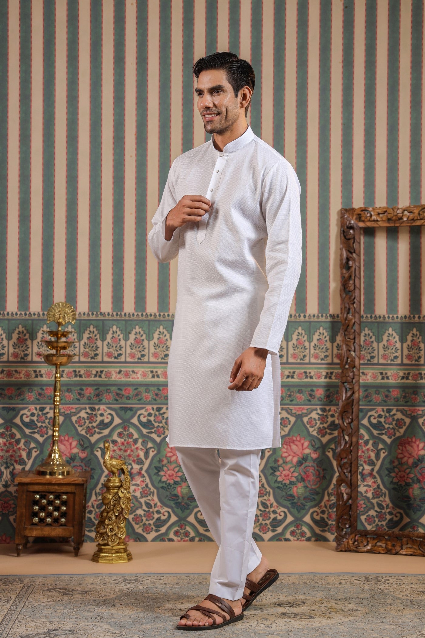 white kurta pajama design