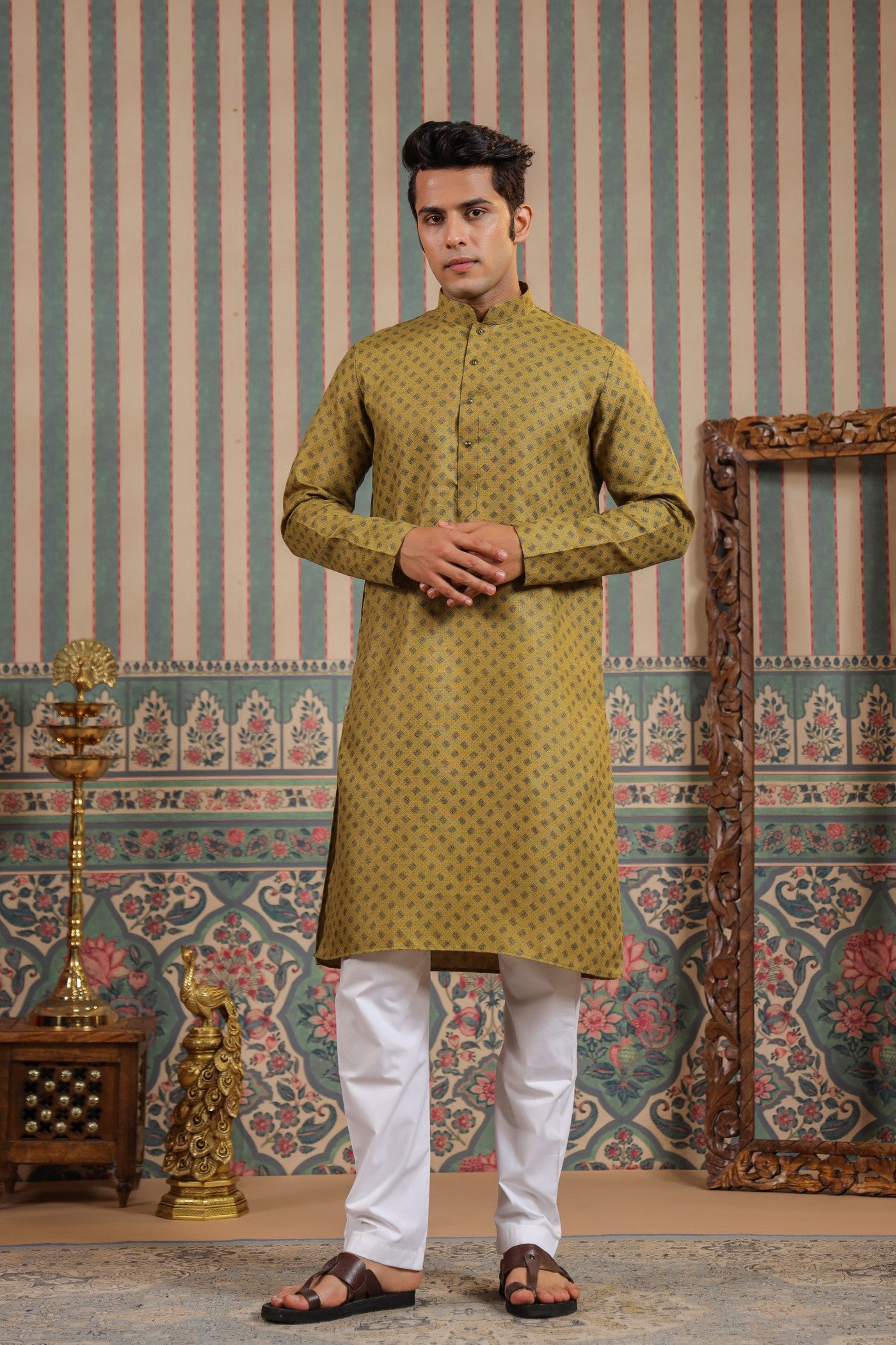 Mehendi Color Kurta Pajama For Men