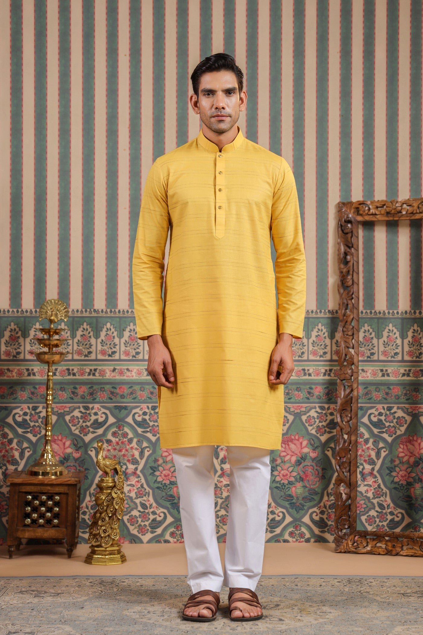 Yellow Color Cotton Kurta Pajam