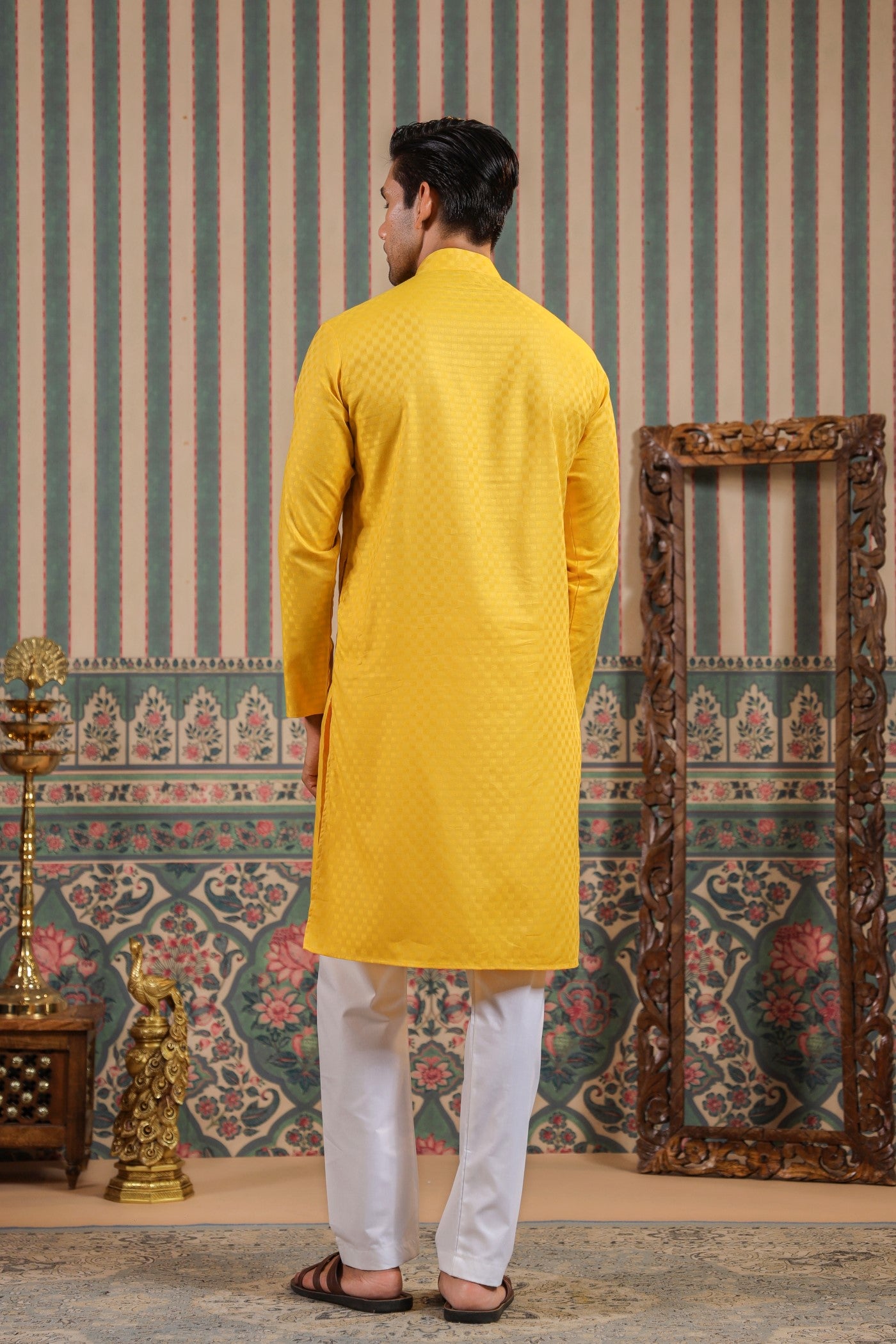 Yellow Color Plain Kurta Pajama