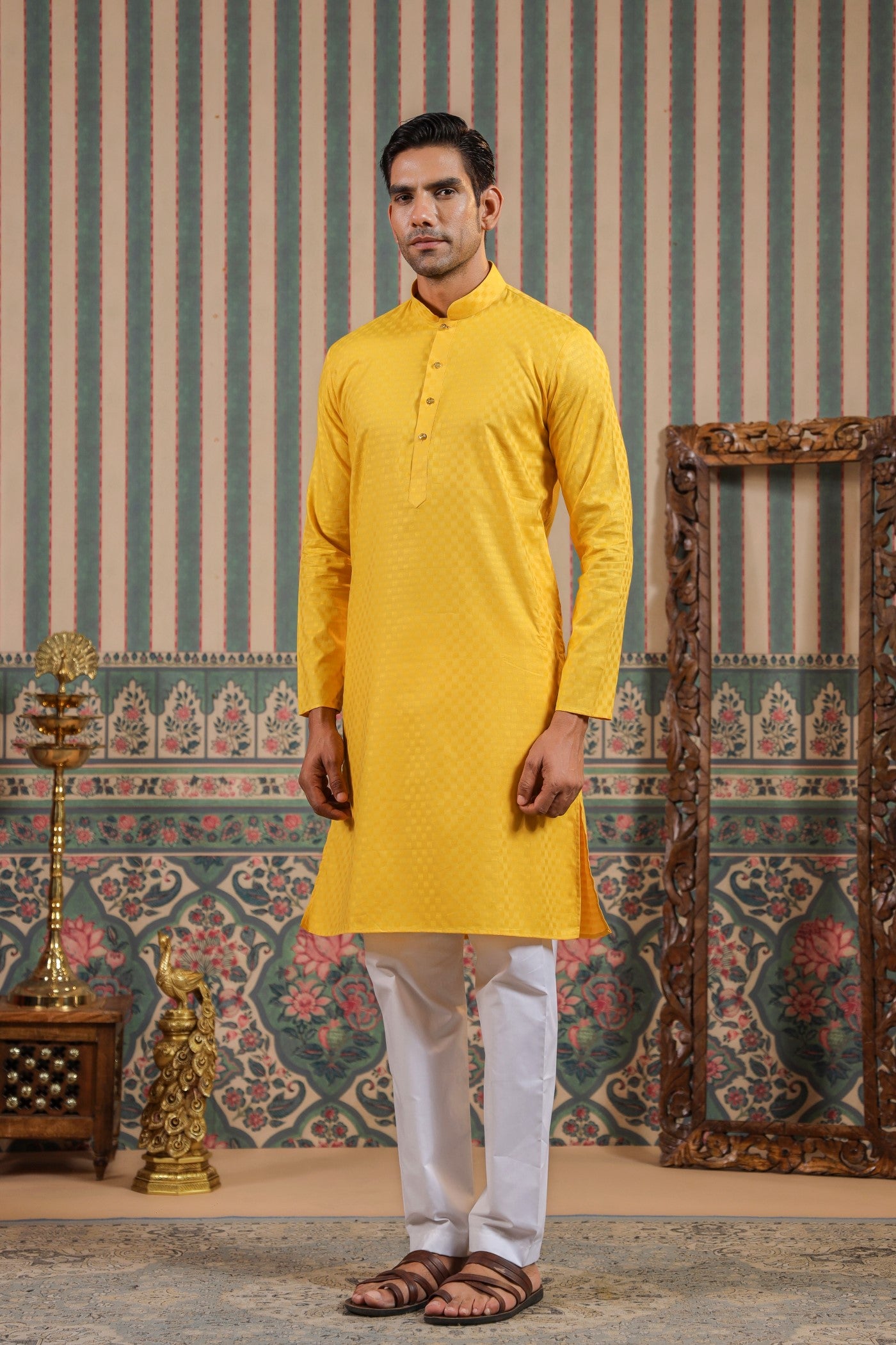 Yellow Color Plain Kurta Pajama