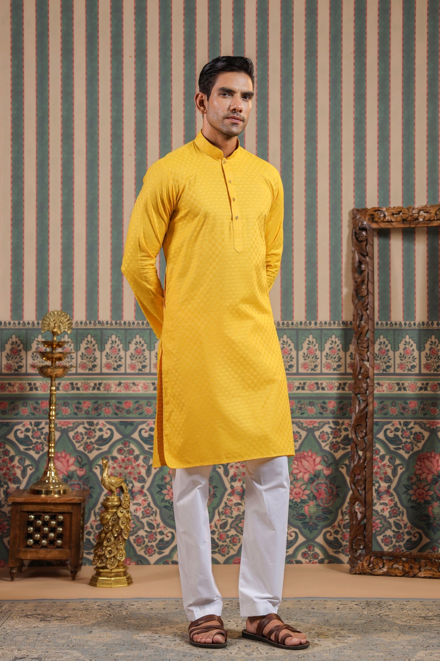 Yellow Color Plain Kurta Pajama