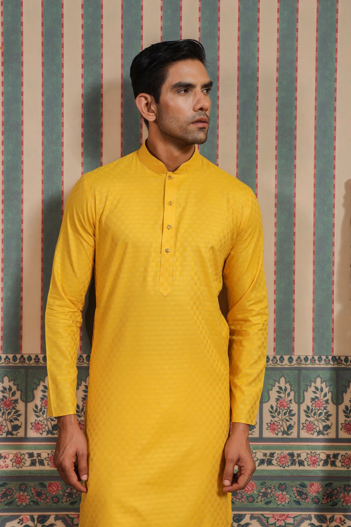 Yellow Color Plain Kurta Pajama