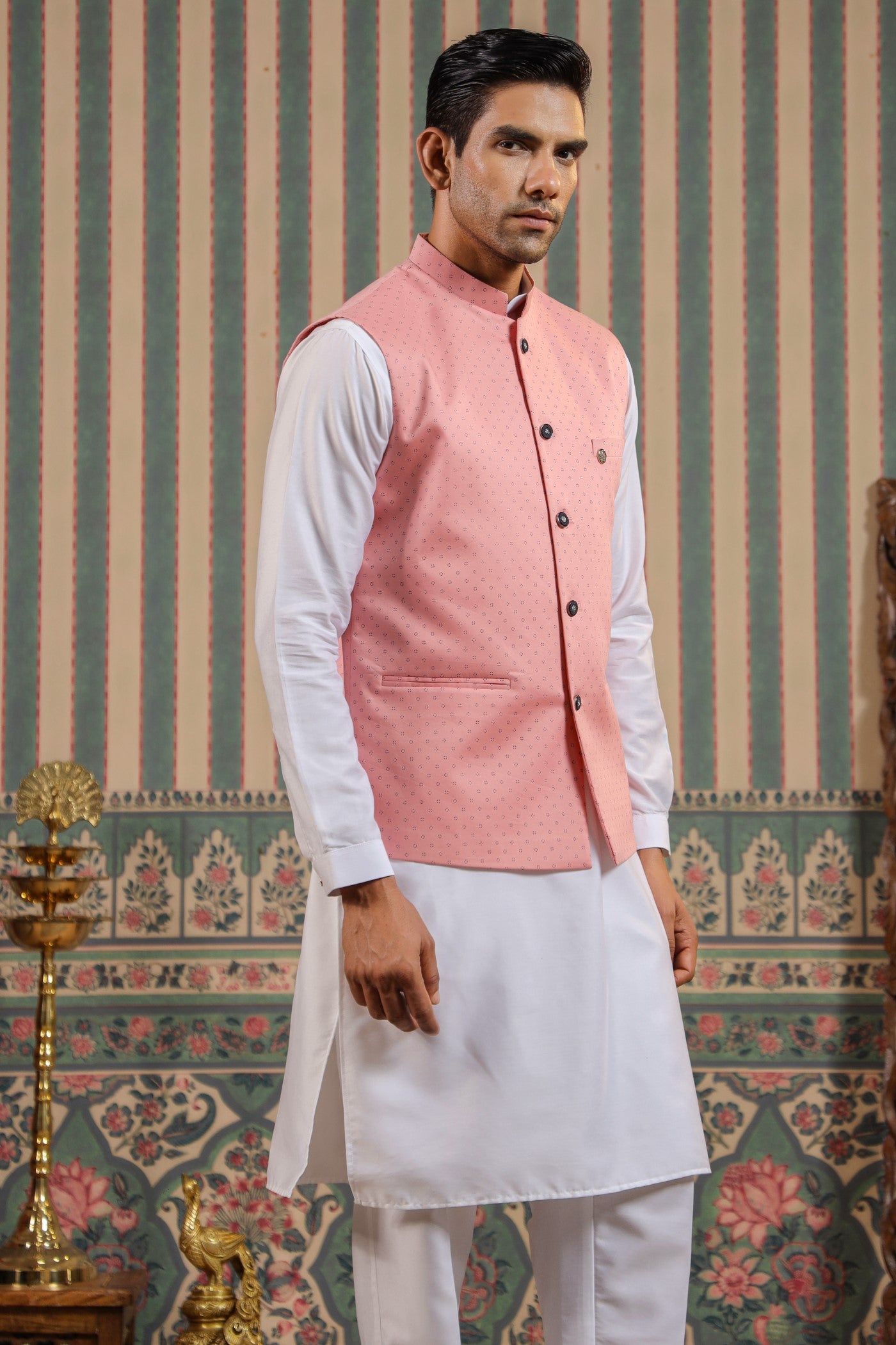 Peach Color Waist Coat For Men