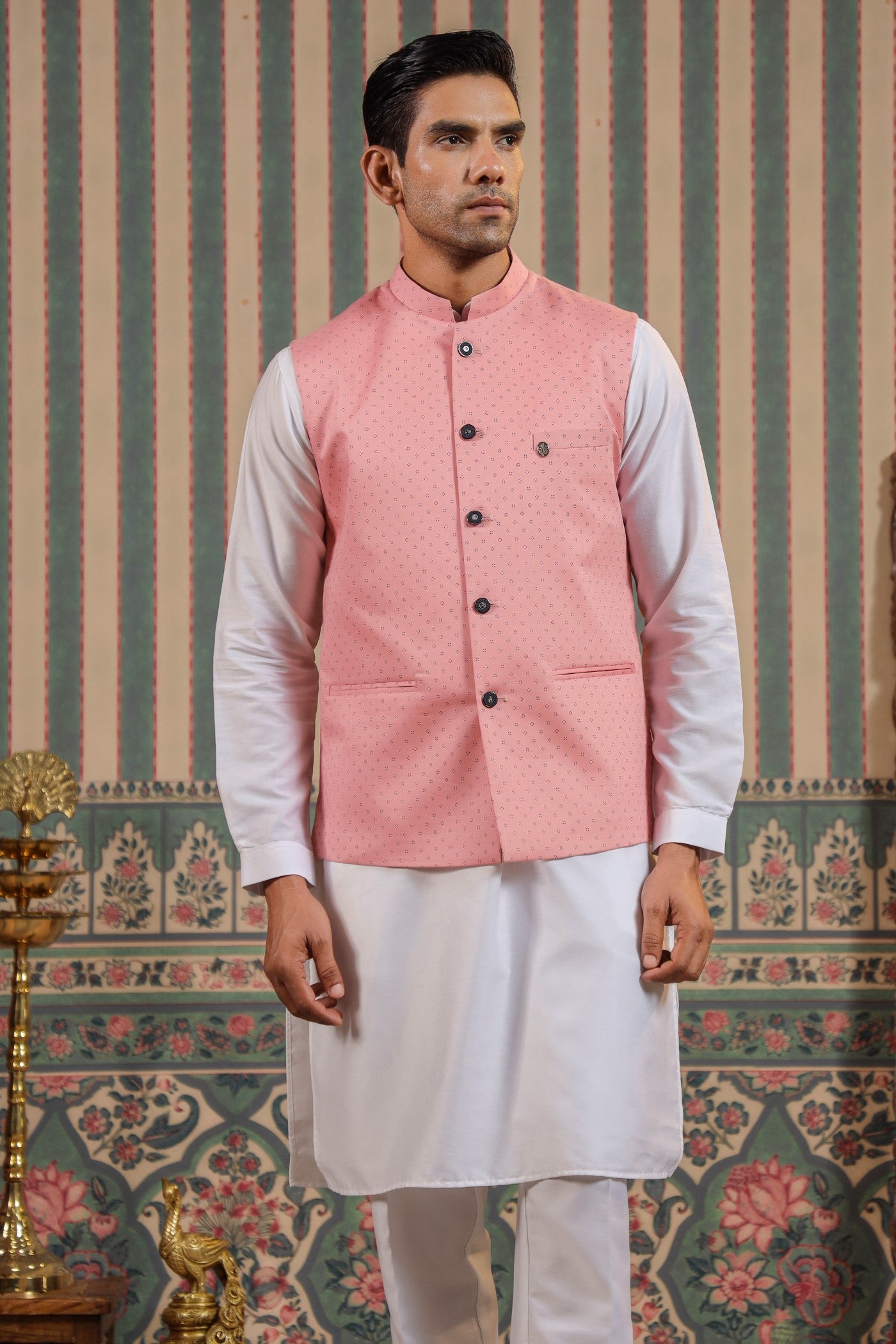 Peach Color Waist Coat For Men