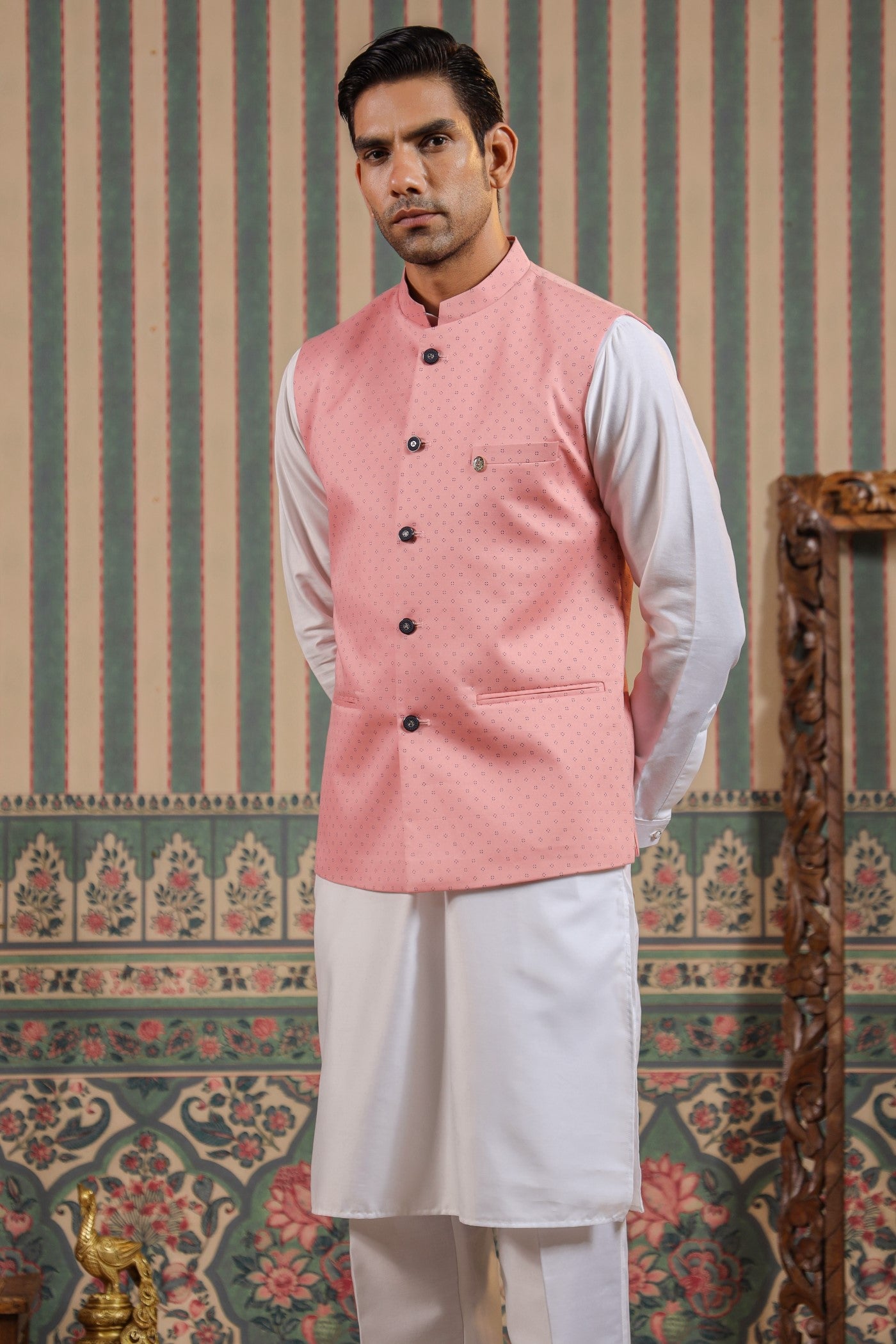 Peach Color Waist Coat For Men