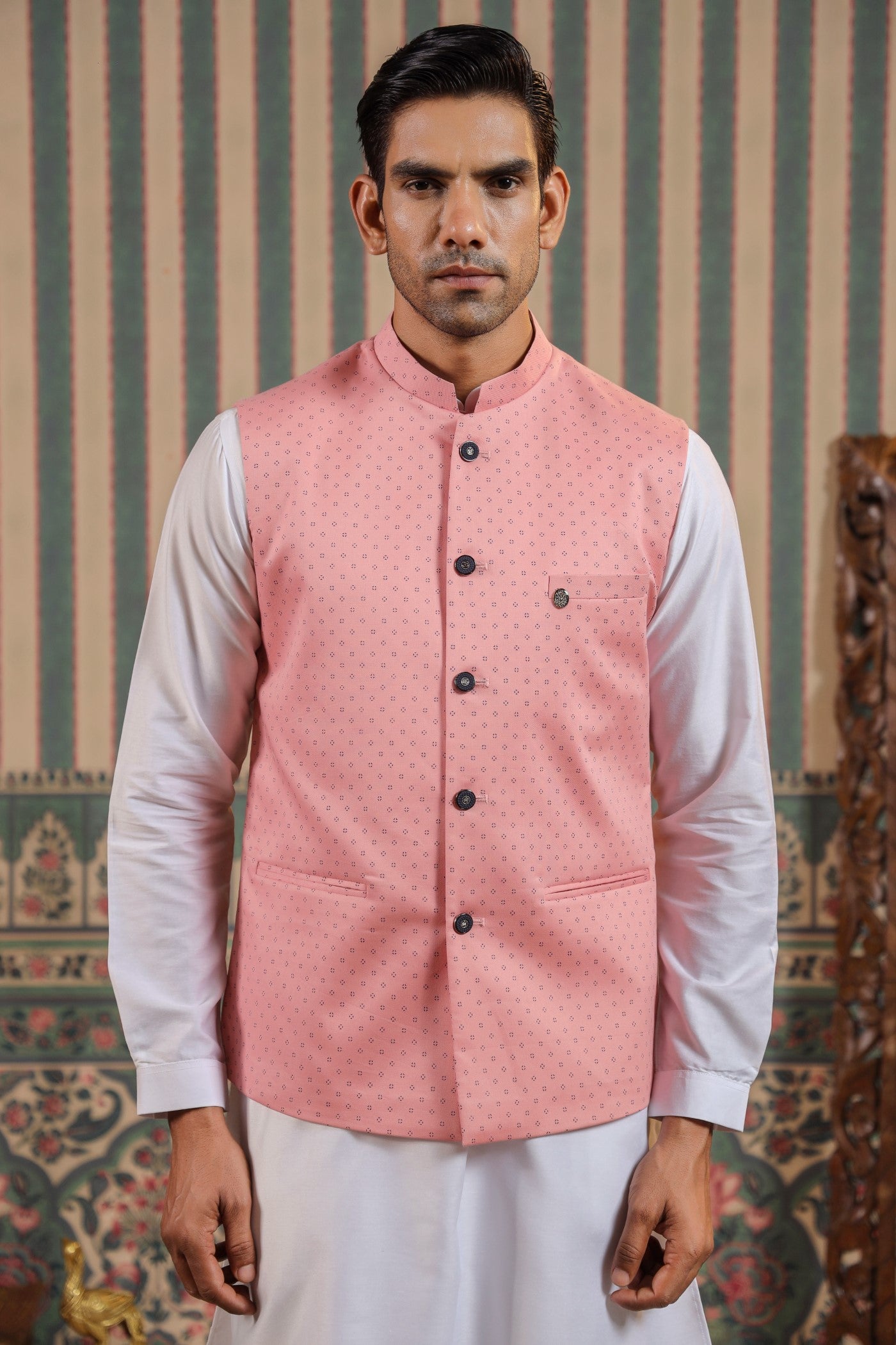 Peach Color Waist Coat For Men