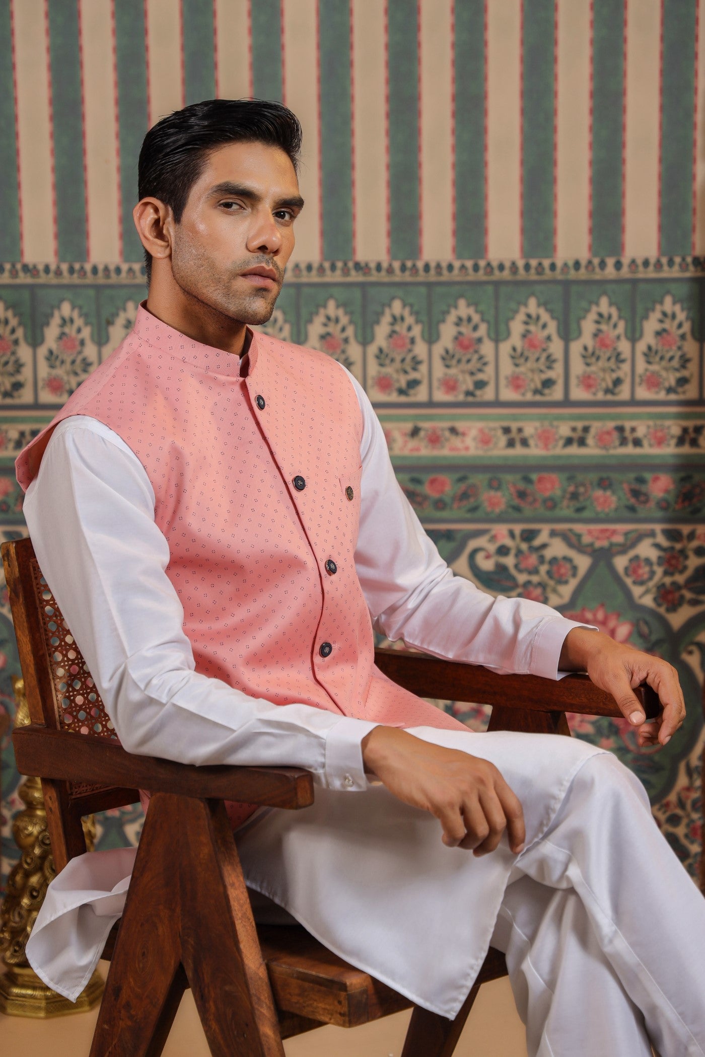 Peach Color Waist Coat For Men
