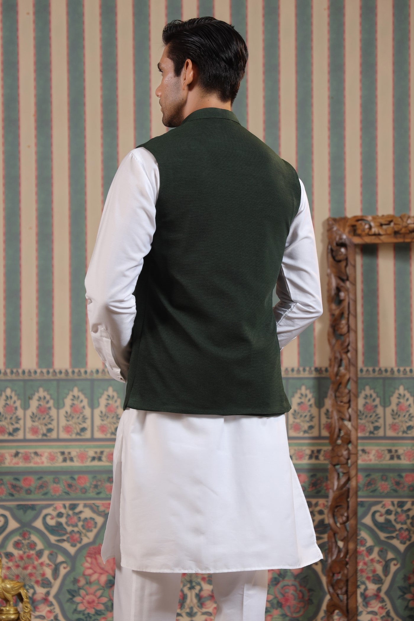 Green Color Formal Plain Waist Coat For Men