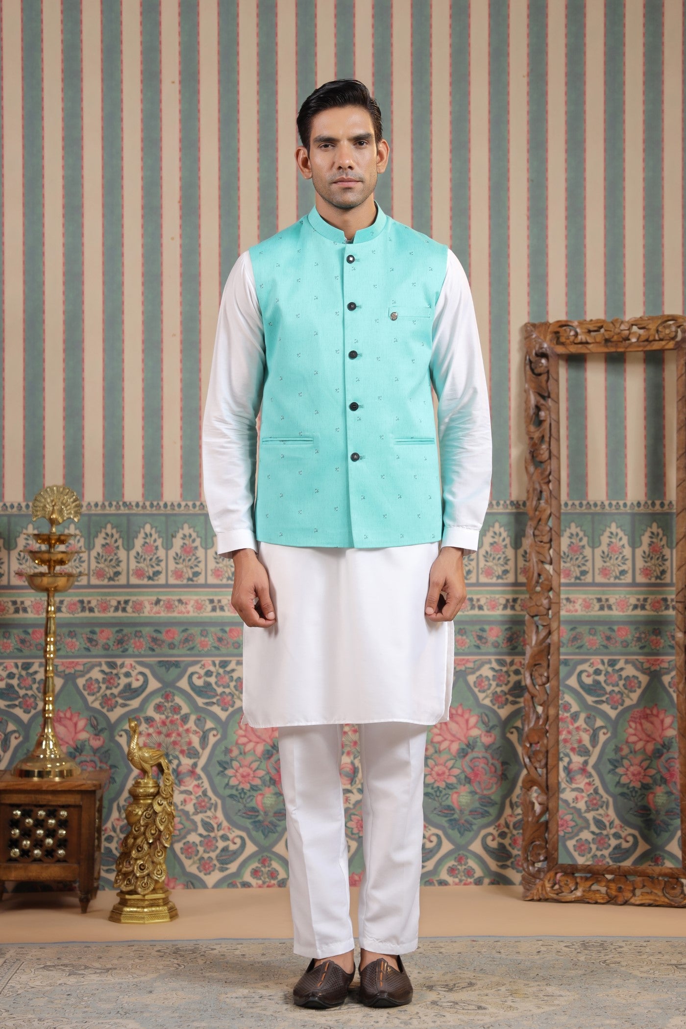 Ferozi Color Waist Coat For Men