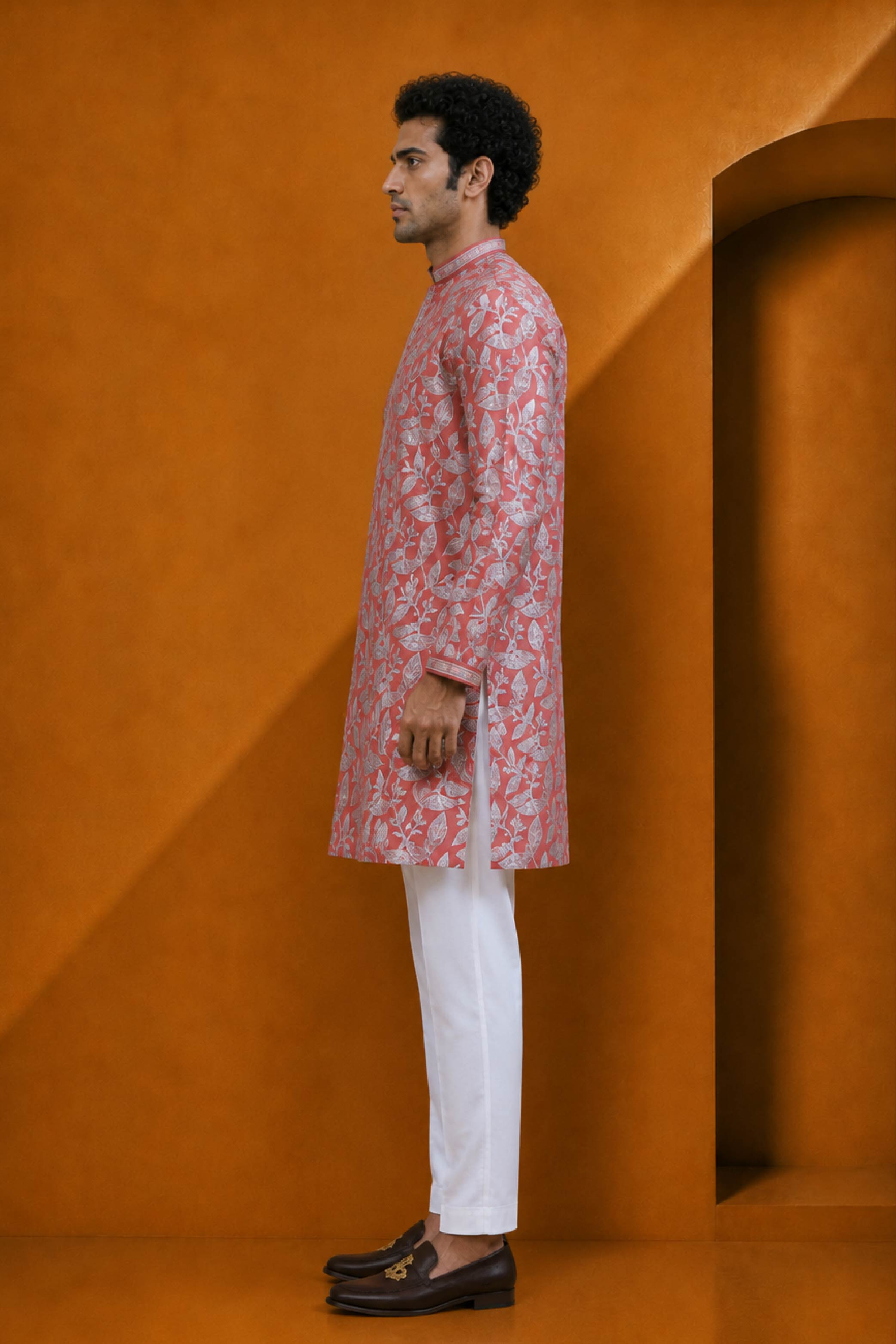 Rust Silk Designer Kurta Pajama Set