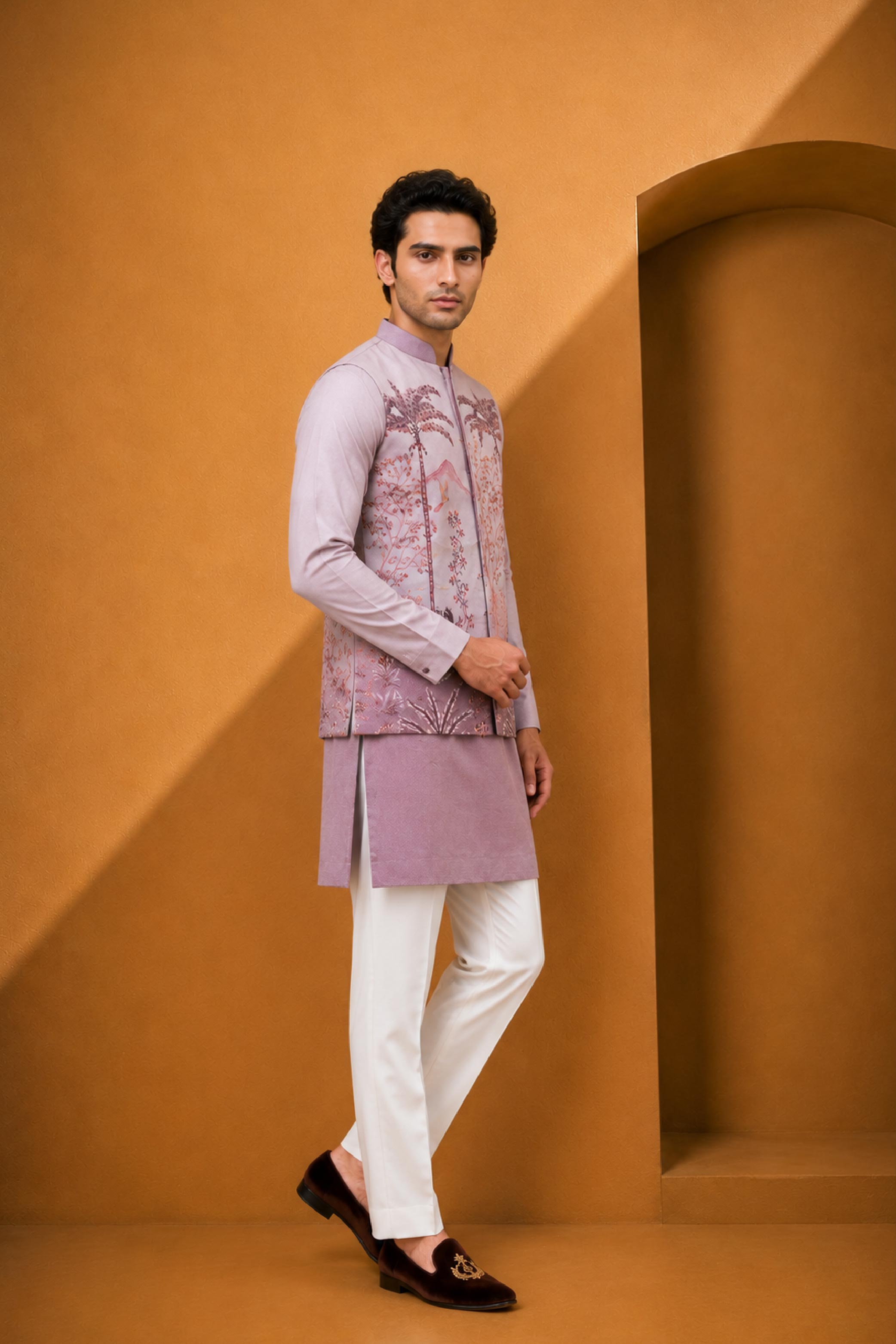 Onion Cotton Print Jodhpuri Designer Summer Suit for Men