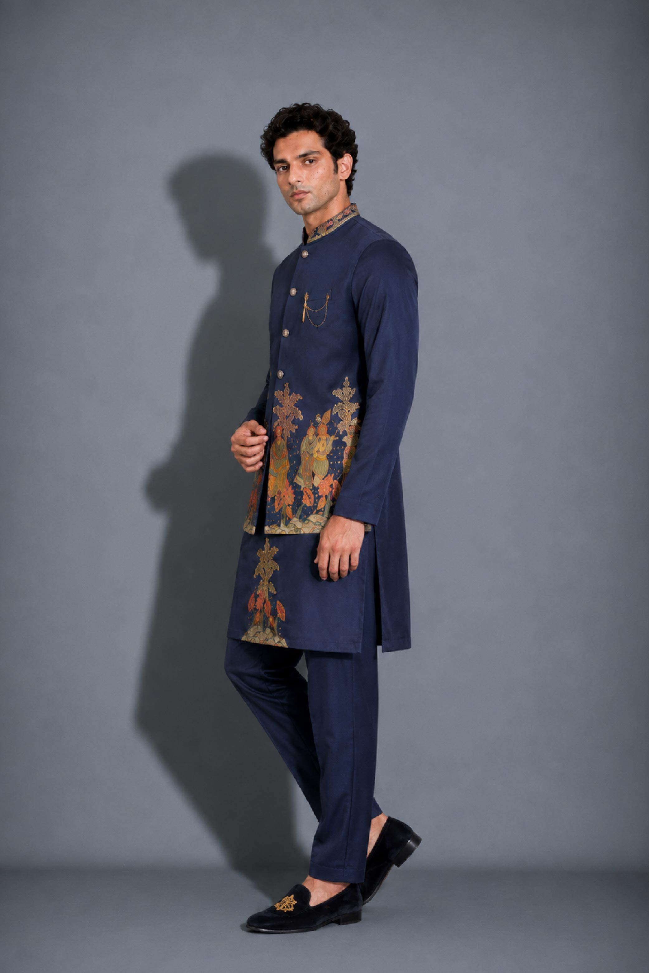 Navy TR Embroidery Jodhpuri Designer Jacket Kurta Set for Men