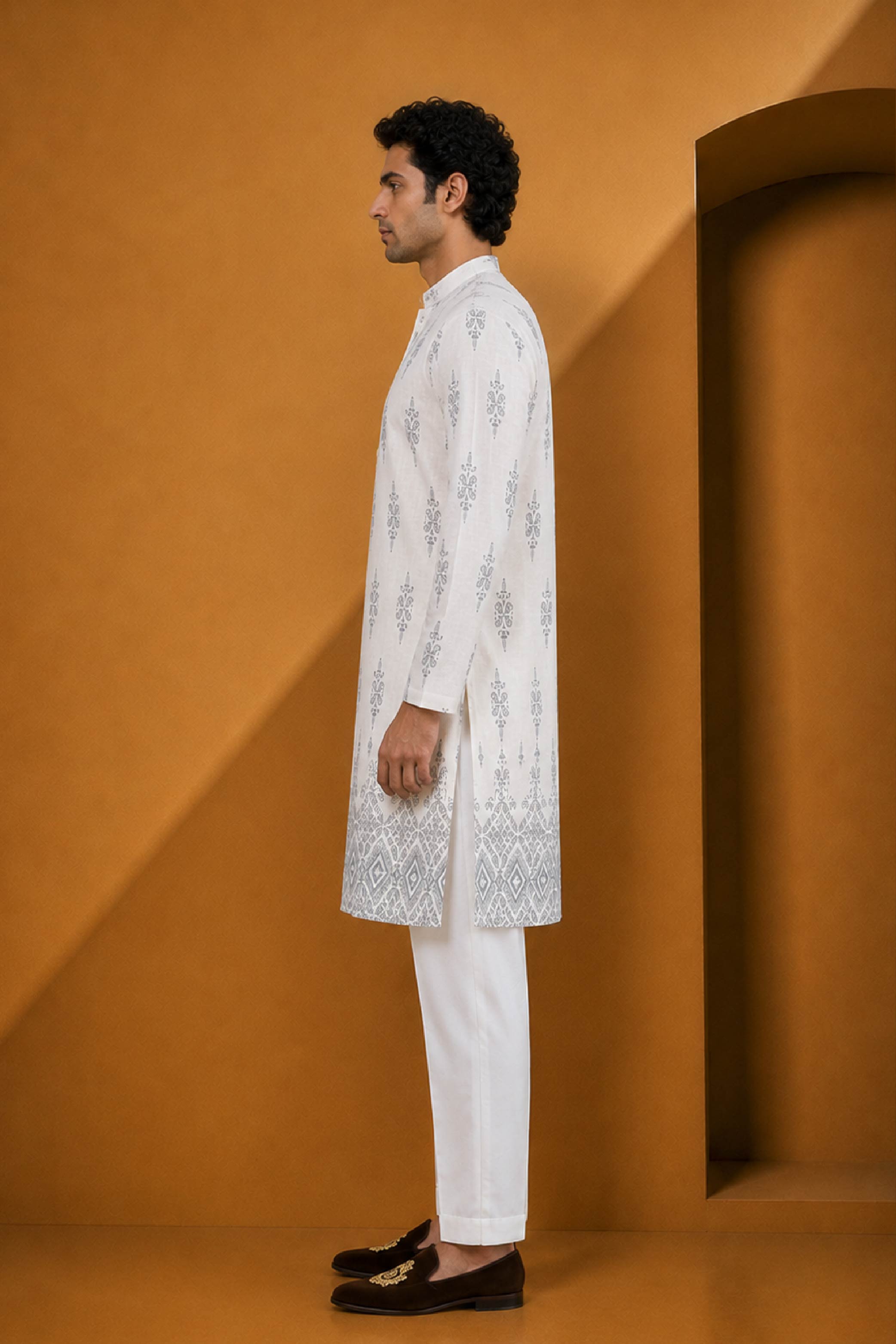 Natural Brown Linen Designer Kurta Pajama Set