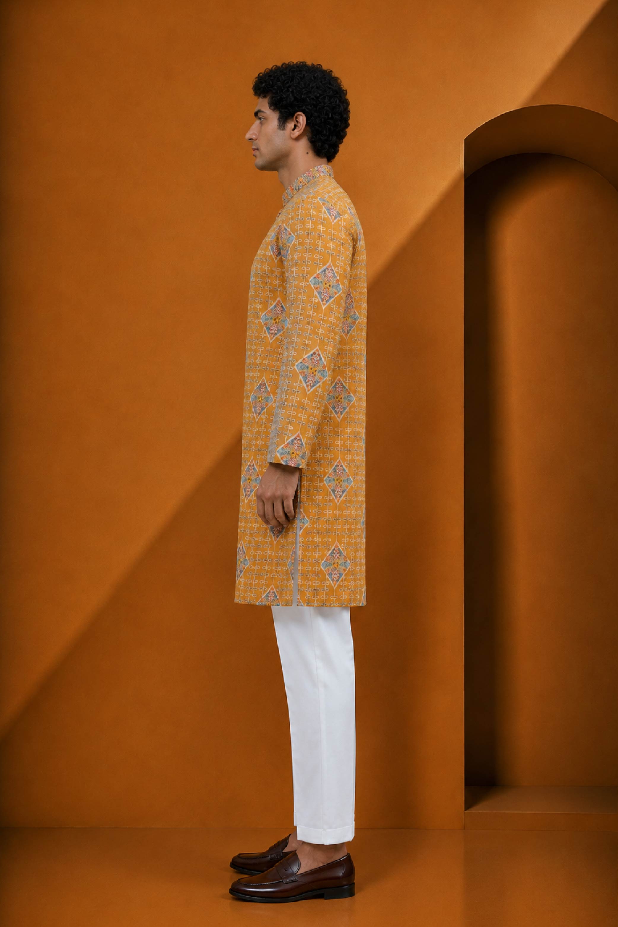 Golden Multi Silk Designer Kurta Pajama Set