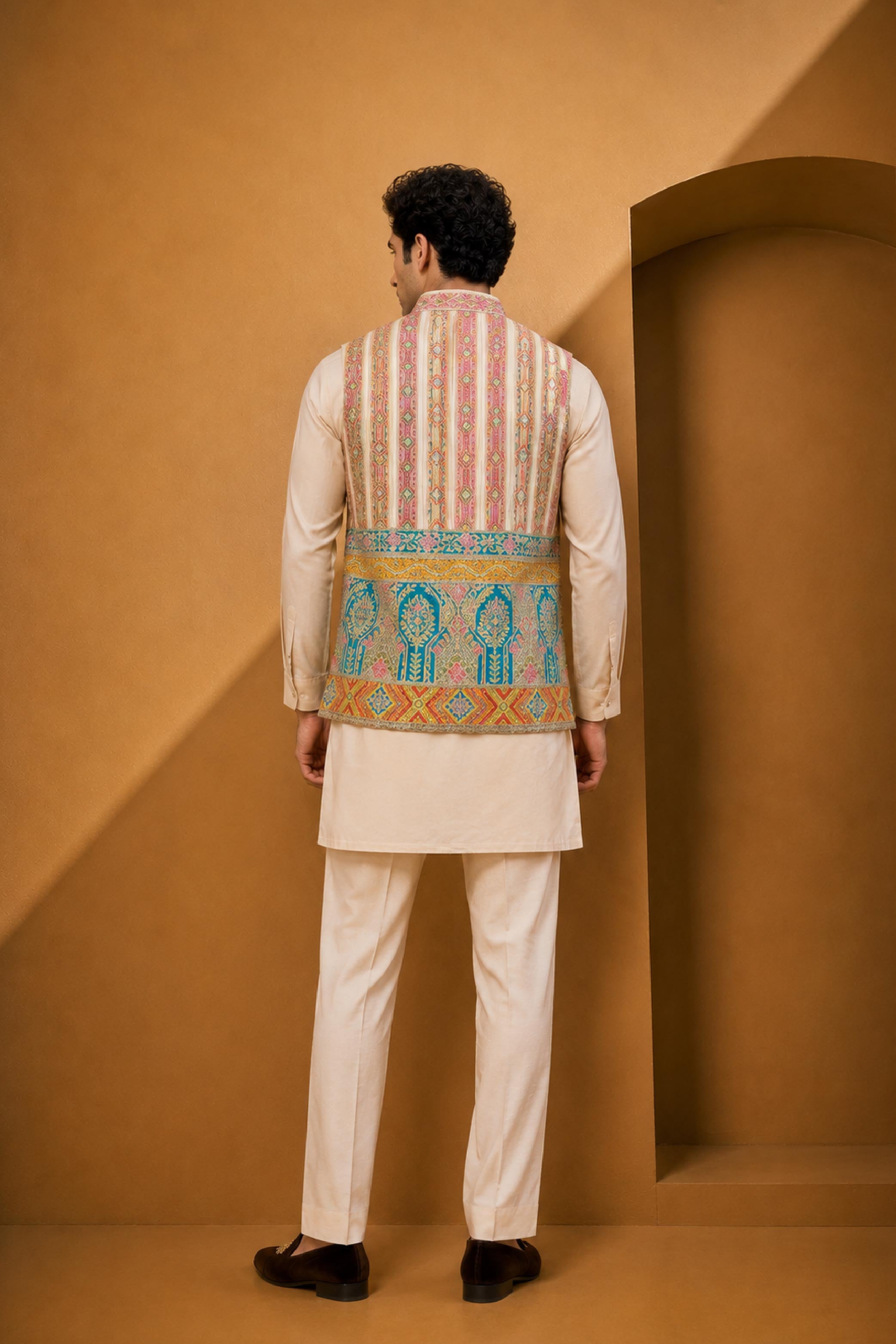 Mustard Silk Embroidery Jodhpuri Designer Jacket Kurta Set for Men