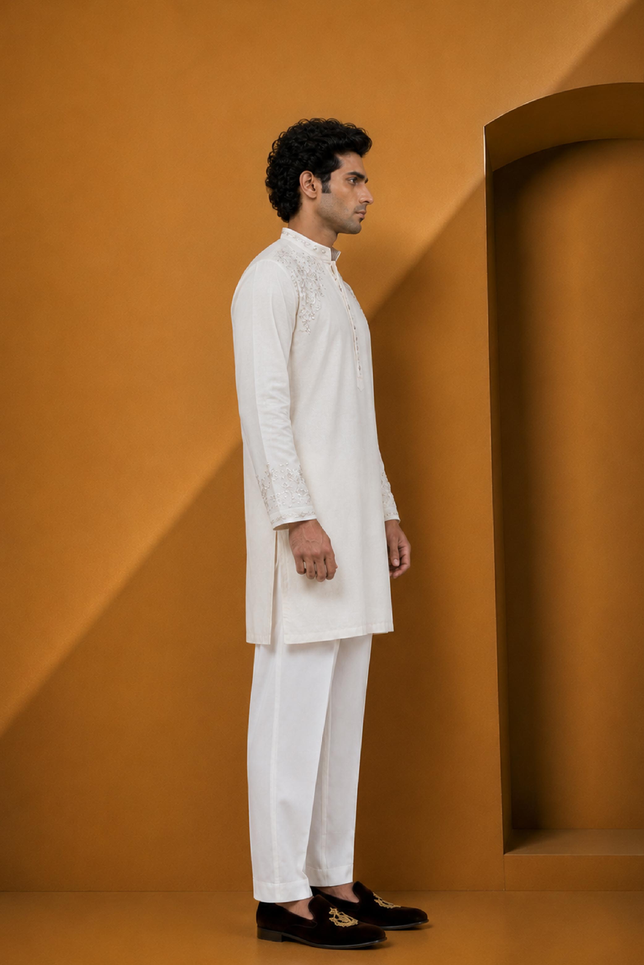 Cream Silk Parallel Pant Kurta Pajama Set