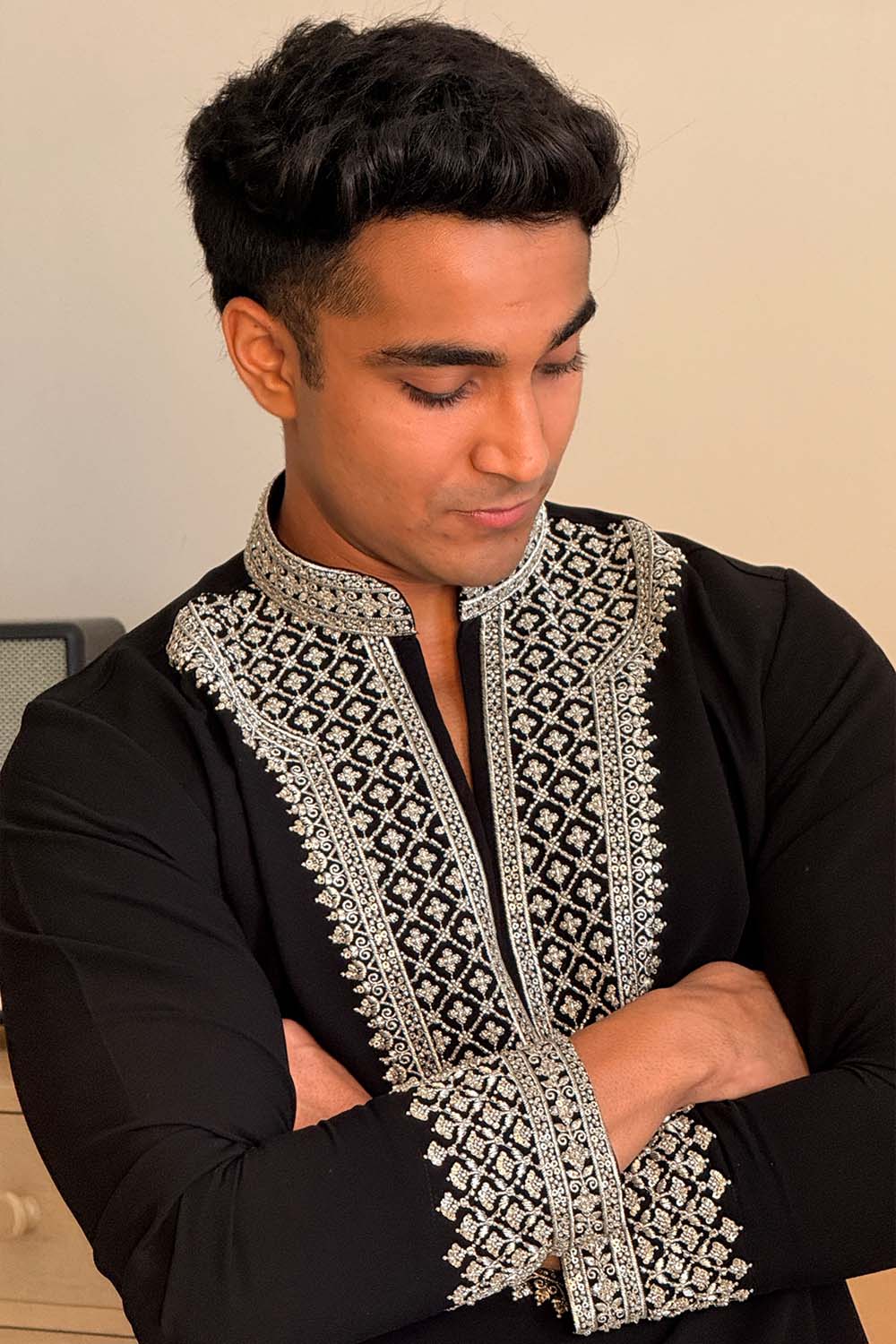 Party Wear Kurta Pajama Black Color Parallel Pant Style