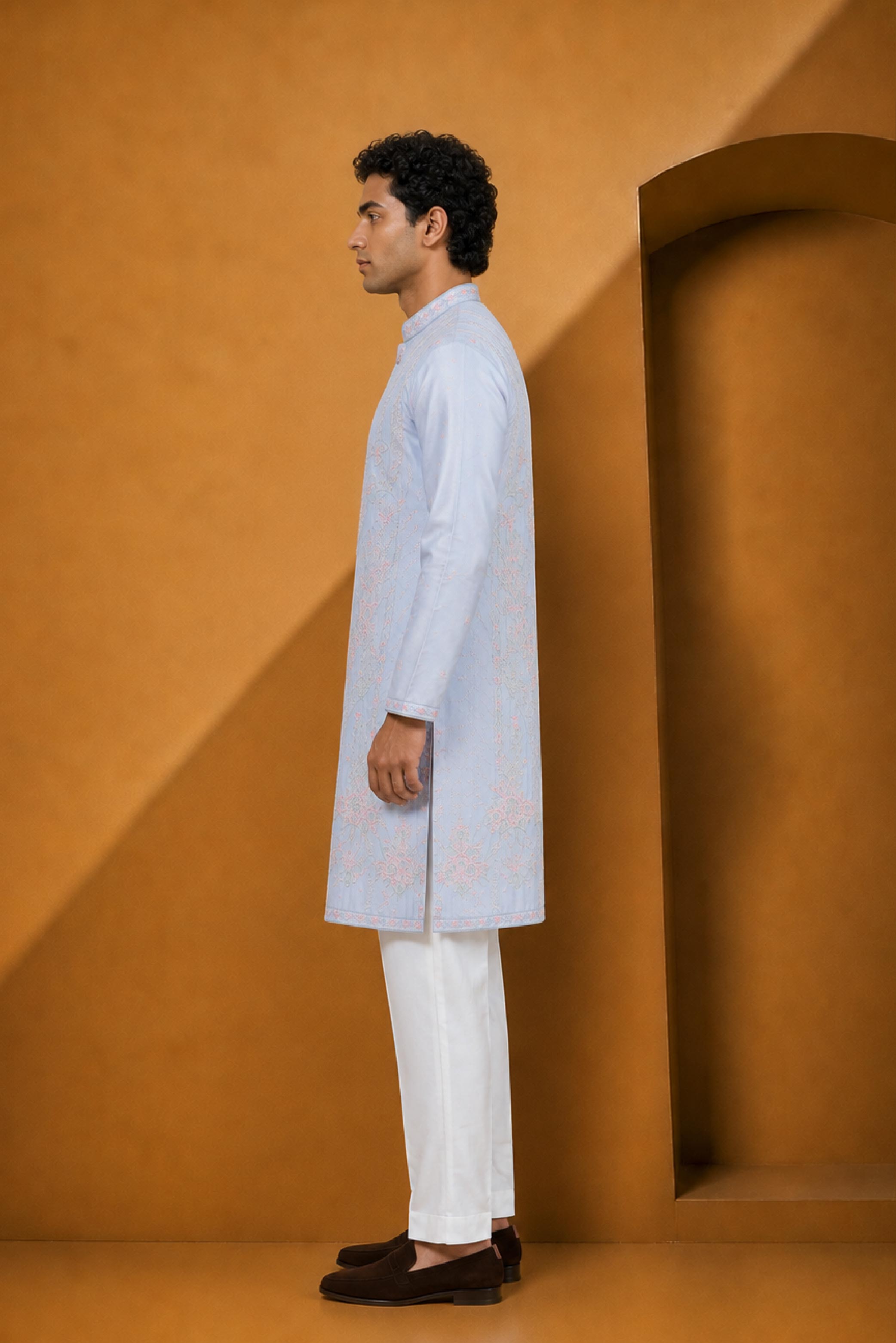 P Blue Silk Designer Kurta Pajama Set