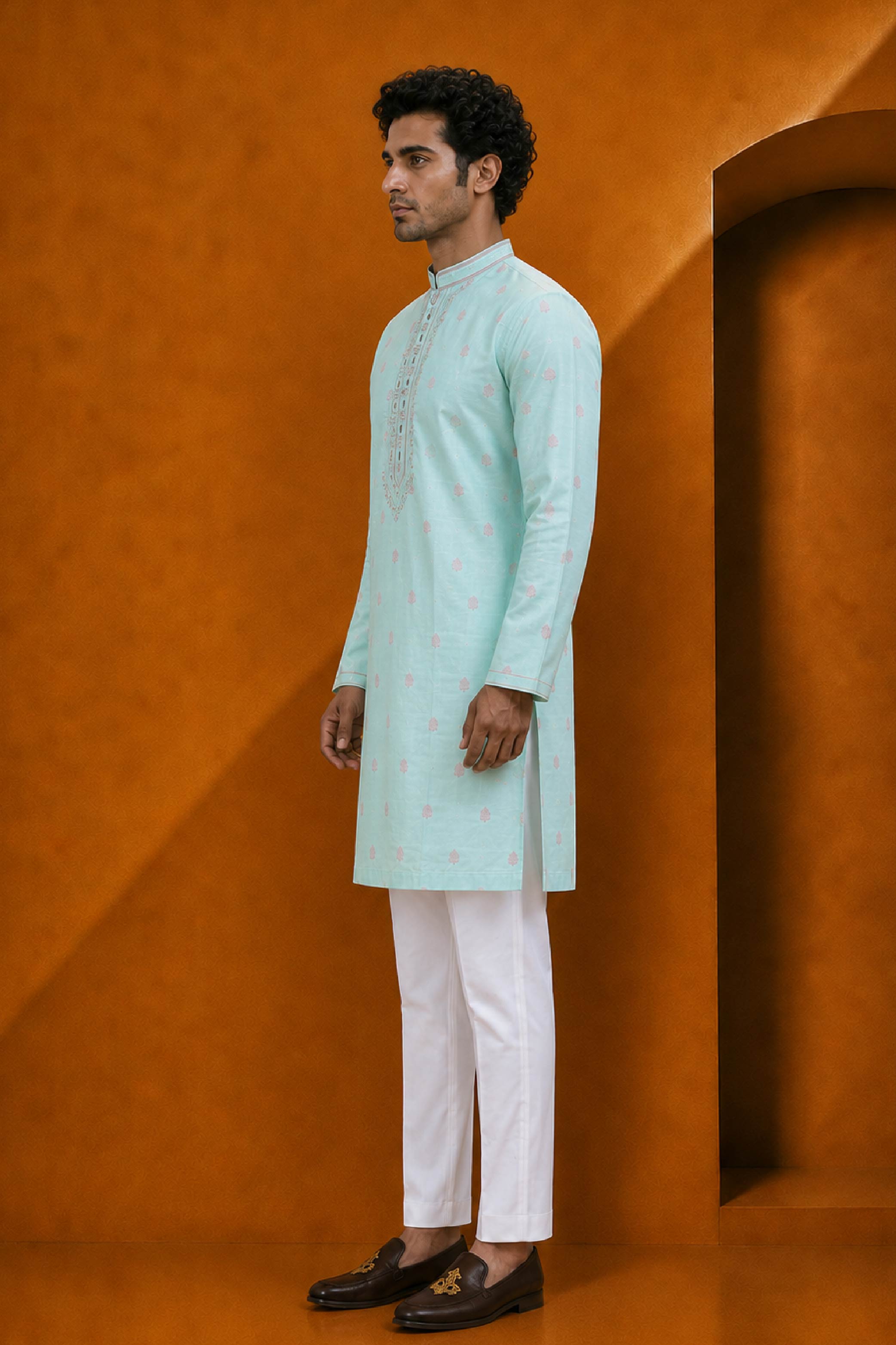Aqua Silk Designer Kurta Pajama Set
