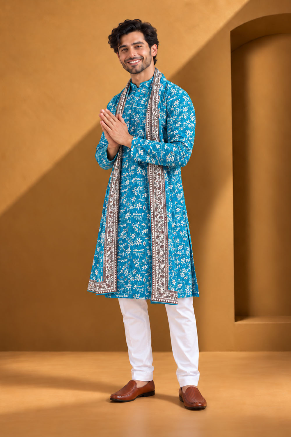 Party Wear Kurta Pajama in Ferozi with Dupatta
