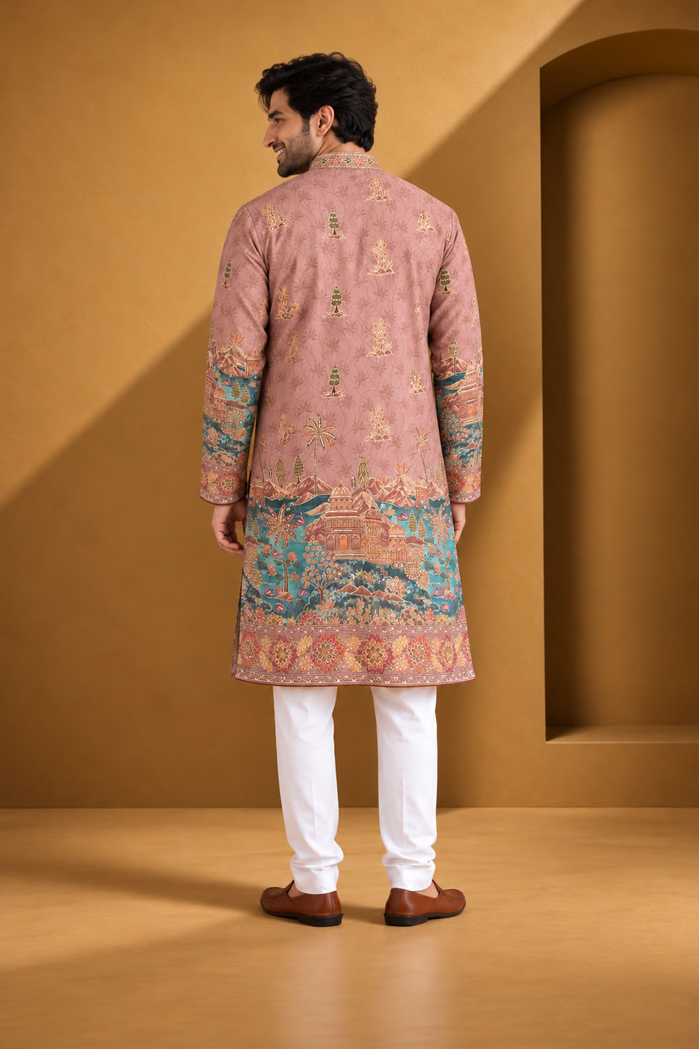 Party Wear Kurta Pajama in Onion with Parallel Pant