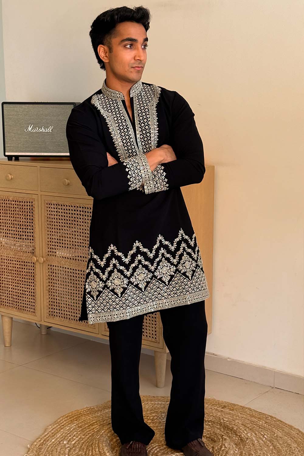 Party Wear Kurta Pajama Black Color Parallel Pant Style