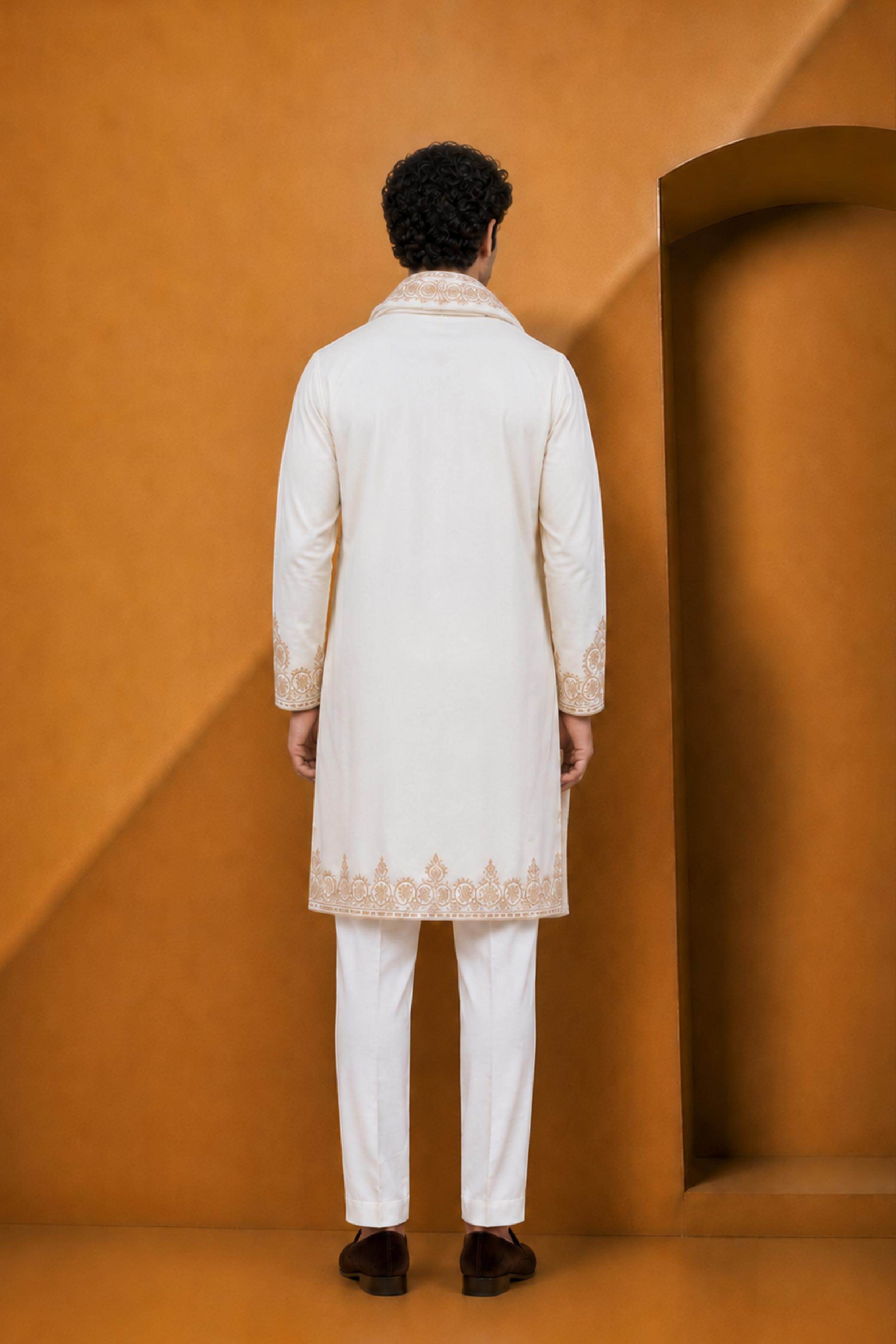Cream Polynosic Embroidered Kurta Pajama Set with Dupatta