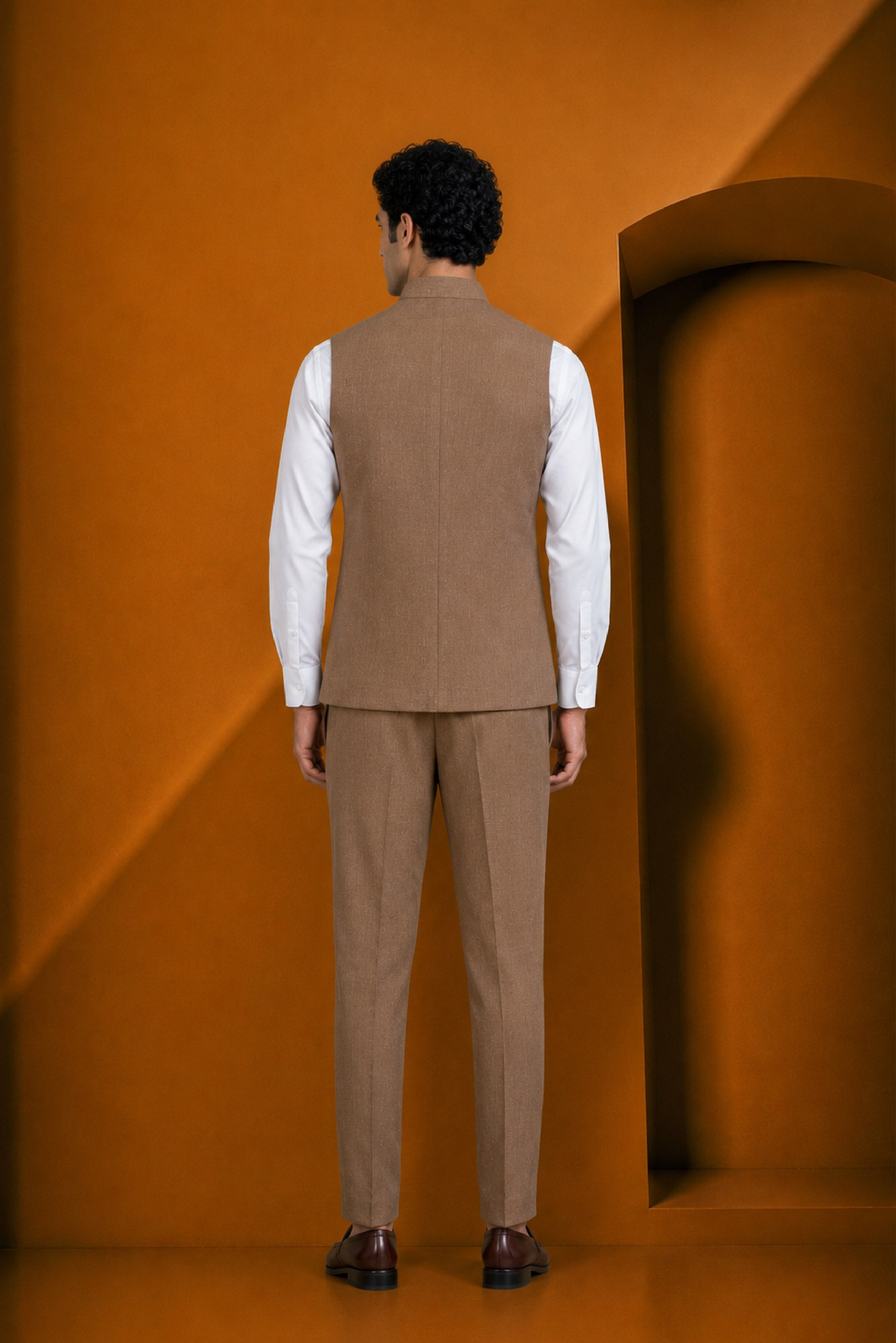 Brown Jute Linen Plain Jodhpuri Designer Summer Suit for Men