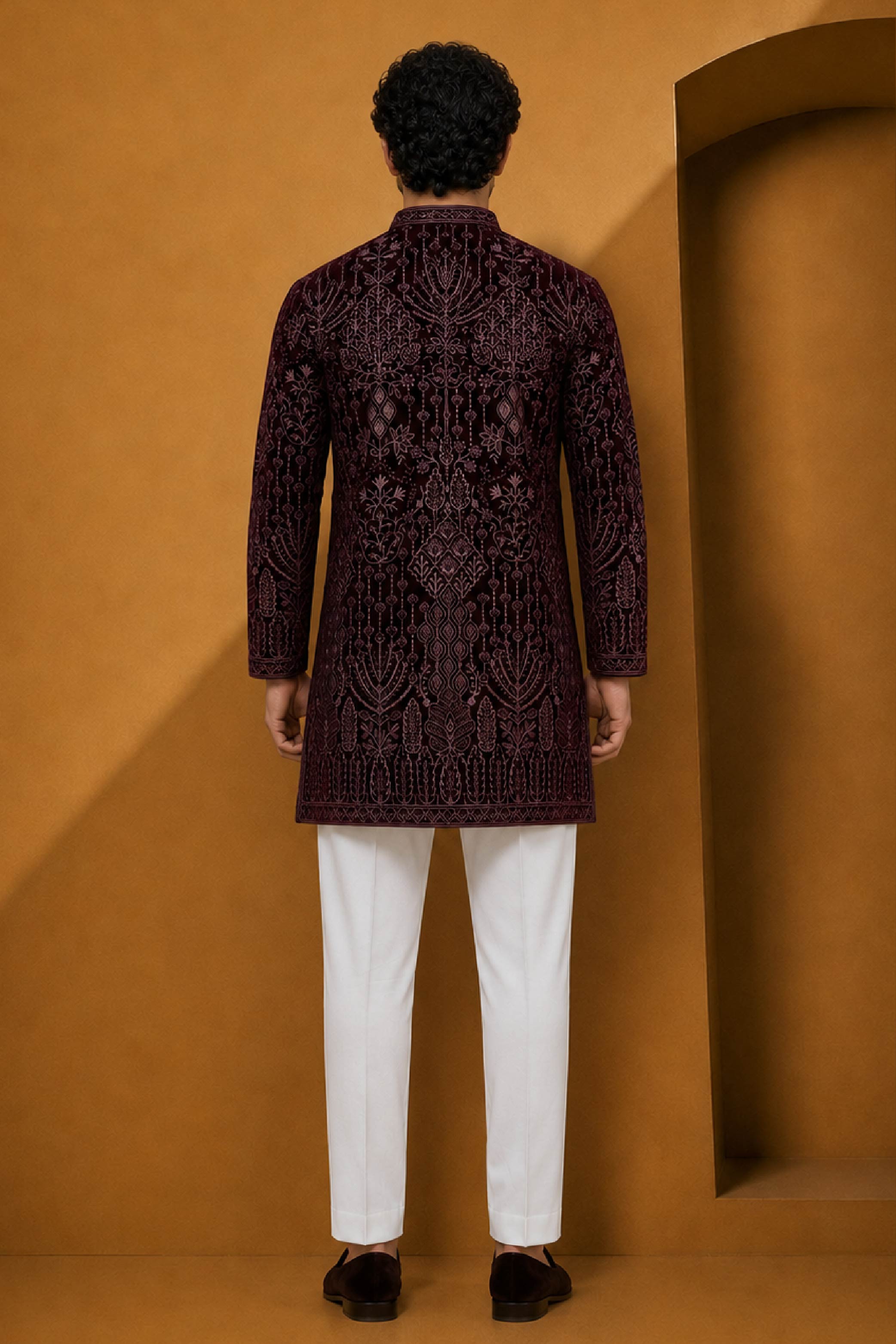 Wine Velvet Designer Kurta Pajama Set