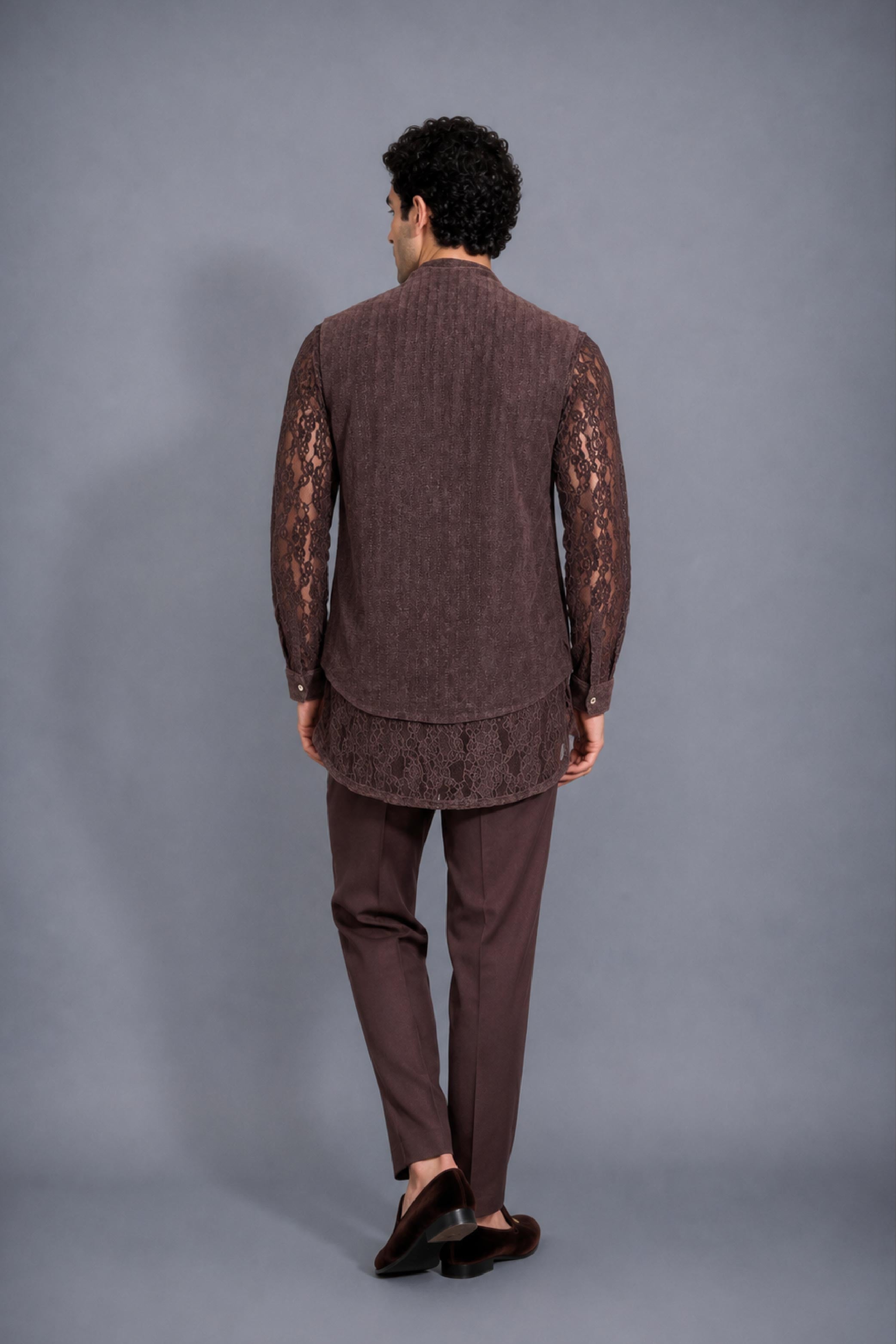 Brown Velvet Embroidery Jodhpuri Designer Summer Suit for Men