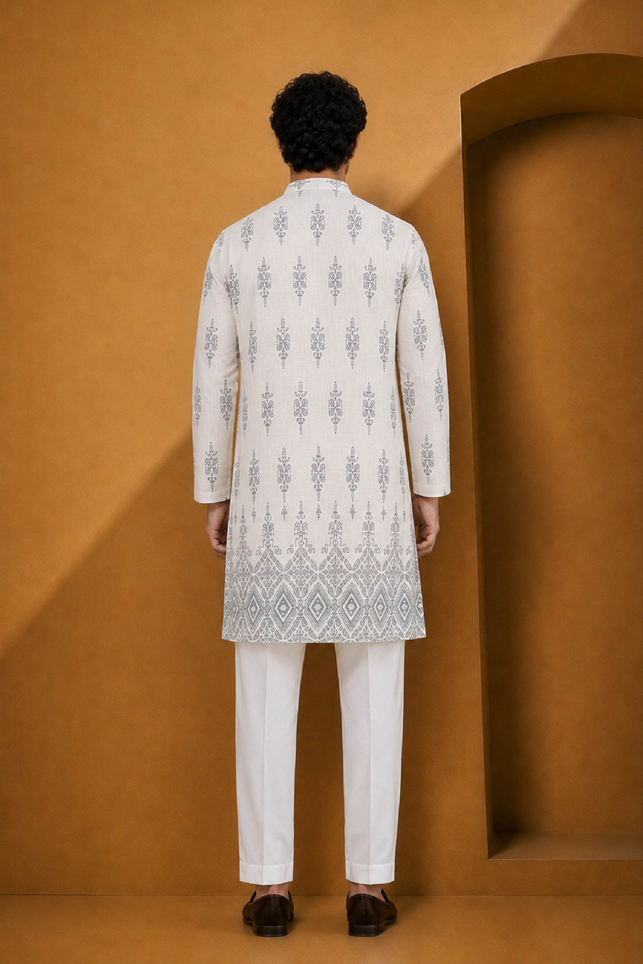 Natural Brown Linen Designer Kurta Pajama Set