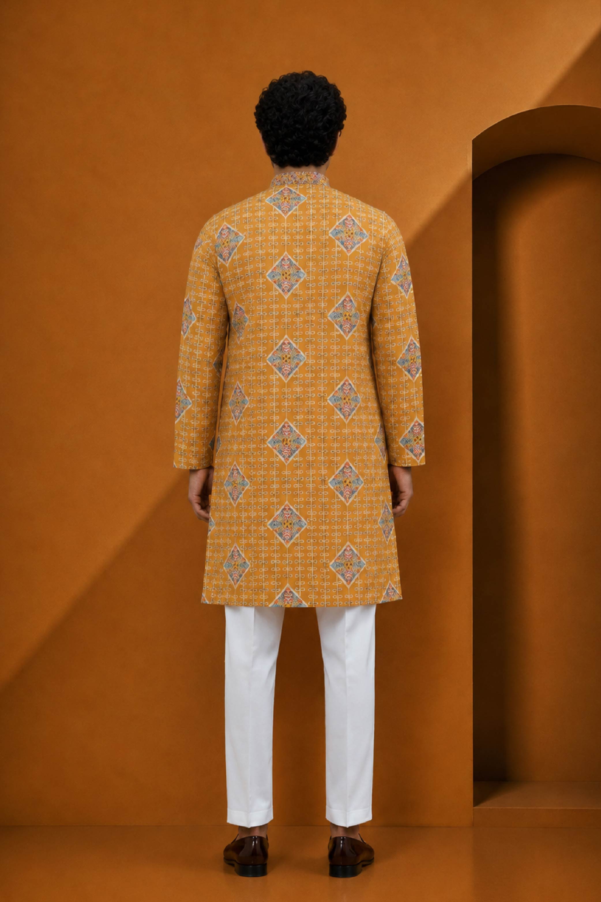 Golden Multi Silk Designer Kurta Pajama Set