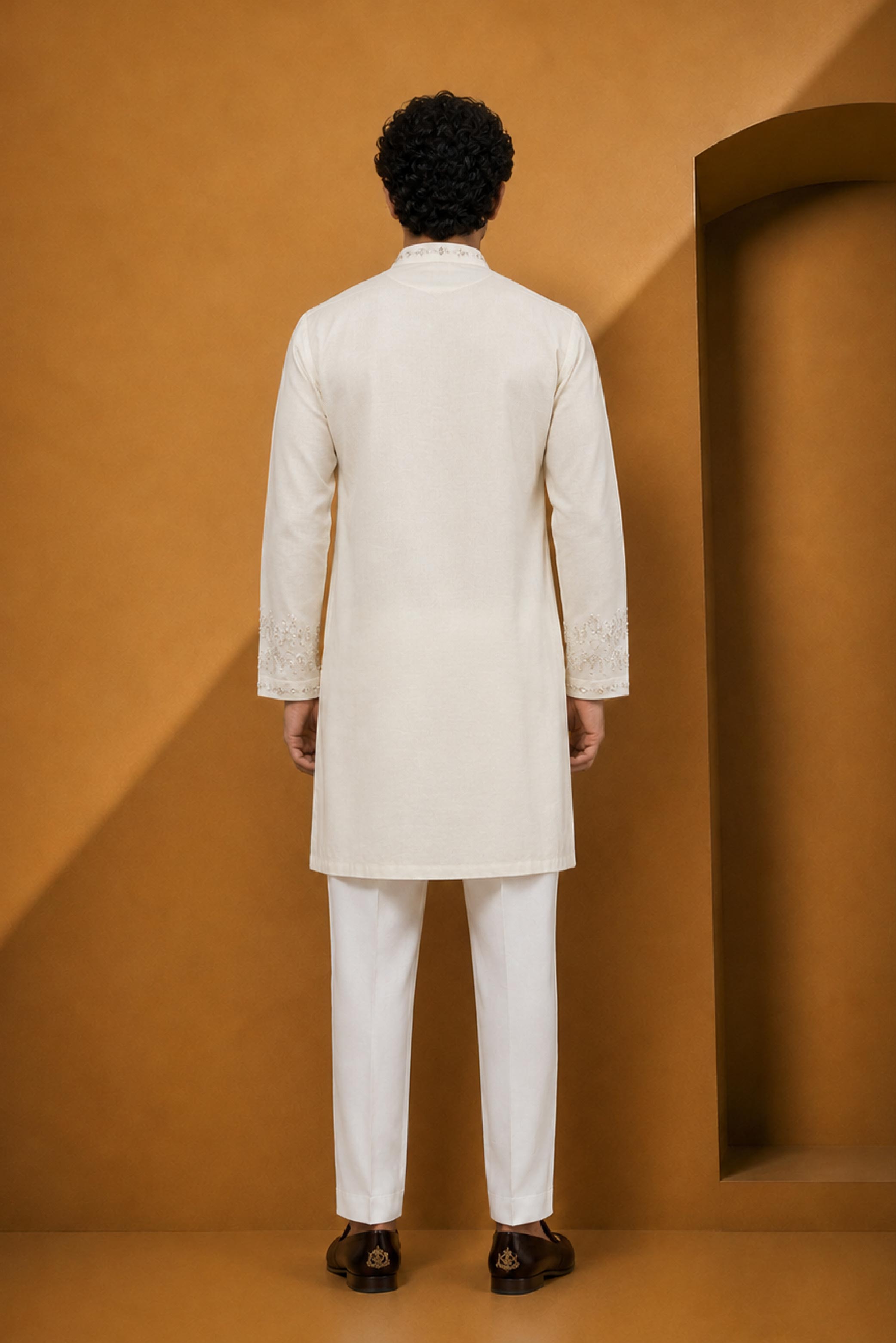 Cream Silk Parallel Pant Kurta Pajama Set