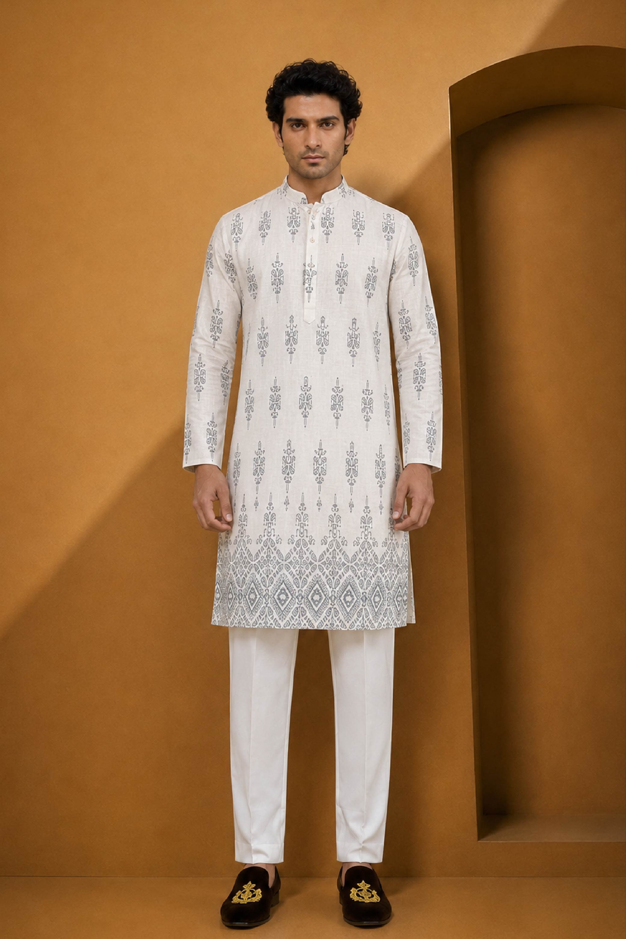 Natural Brown Linen Designer Kurta Pajama Set