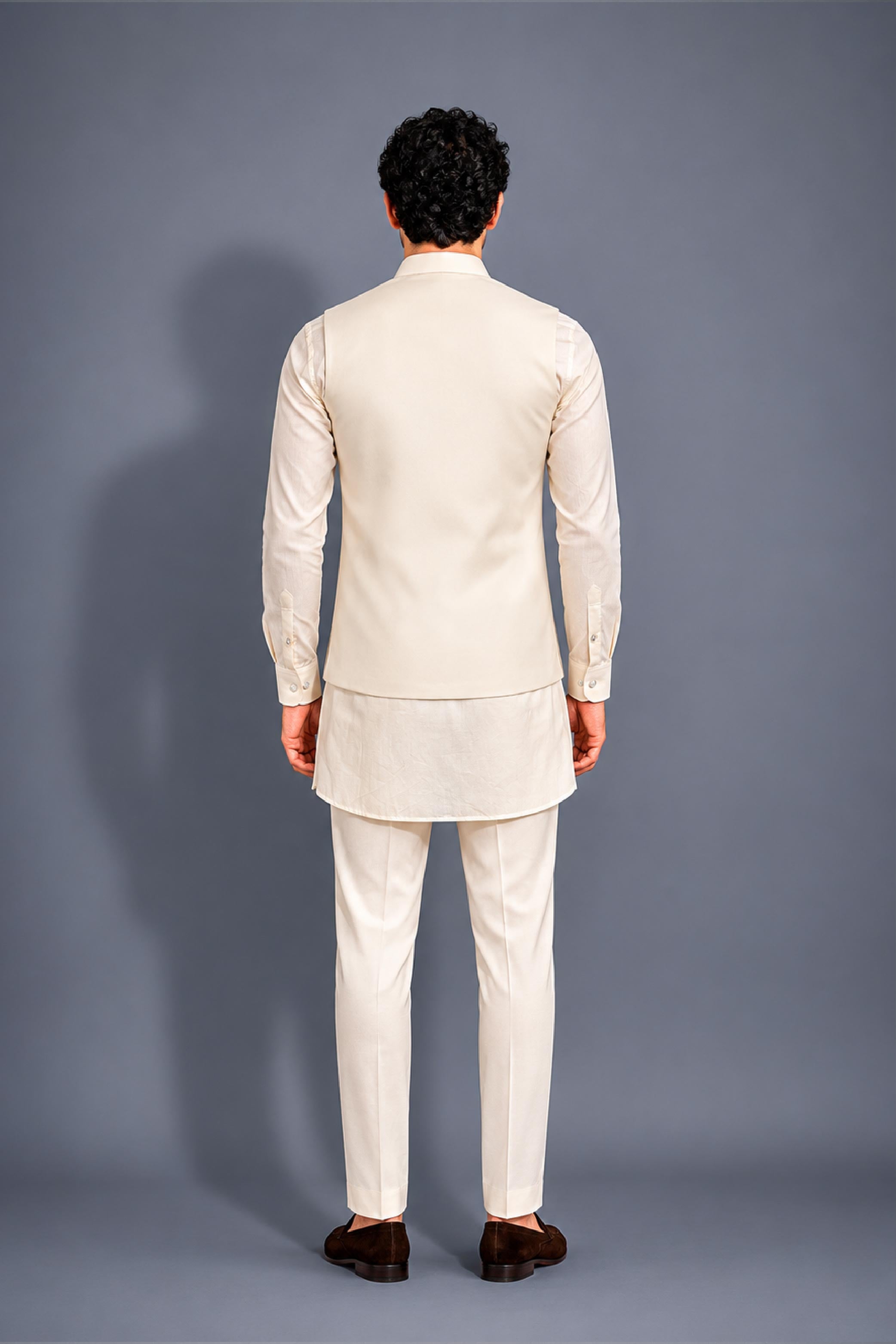 Cream Silk Embroidery Jodhpuri Designer Jacket Kurta Set for Men