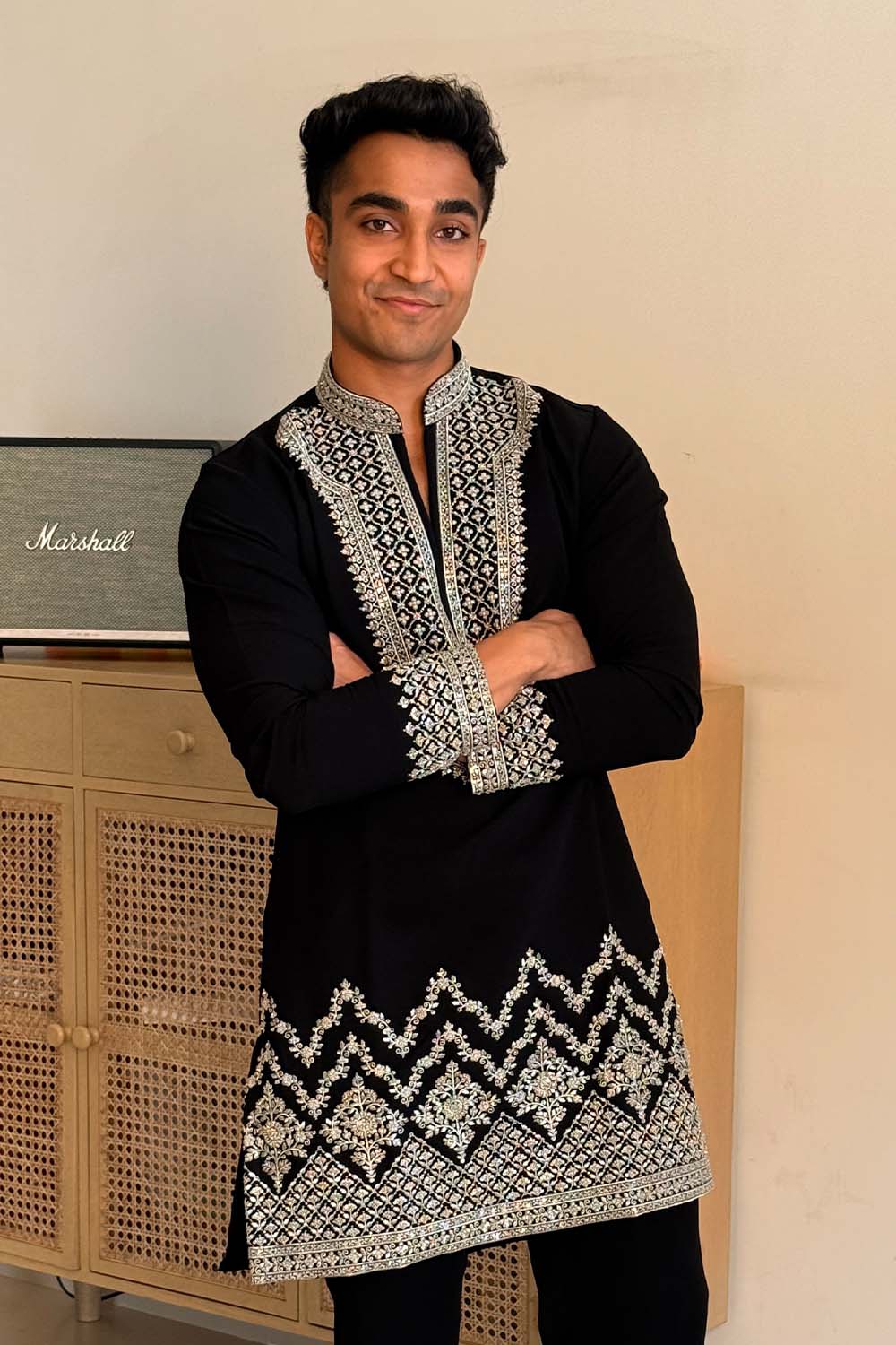 Party Wear Kurta Pajama Black Color Parallel Pant Style