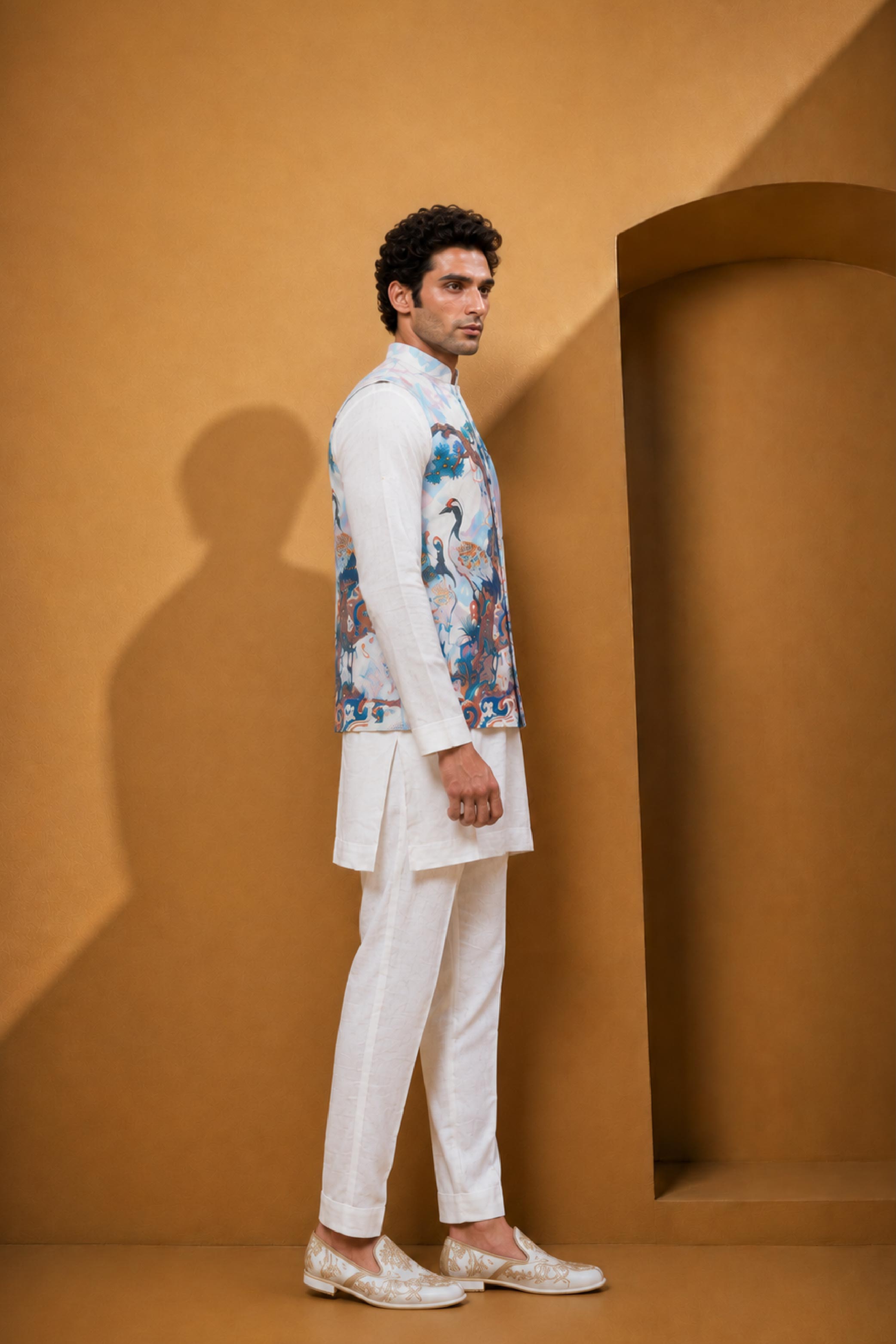 Natural Multi Cotton Print Jodhpuri Designer Summer Suit for Men