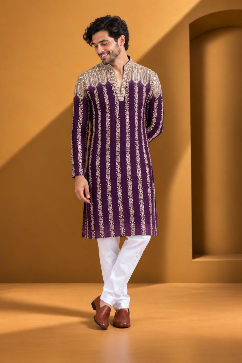 Party Wear Kurta Pajama in Purple Designer Style